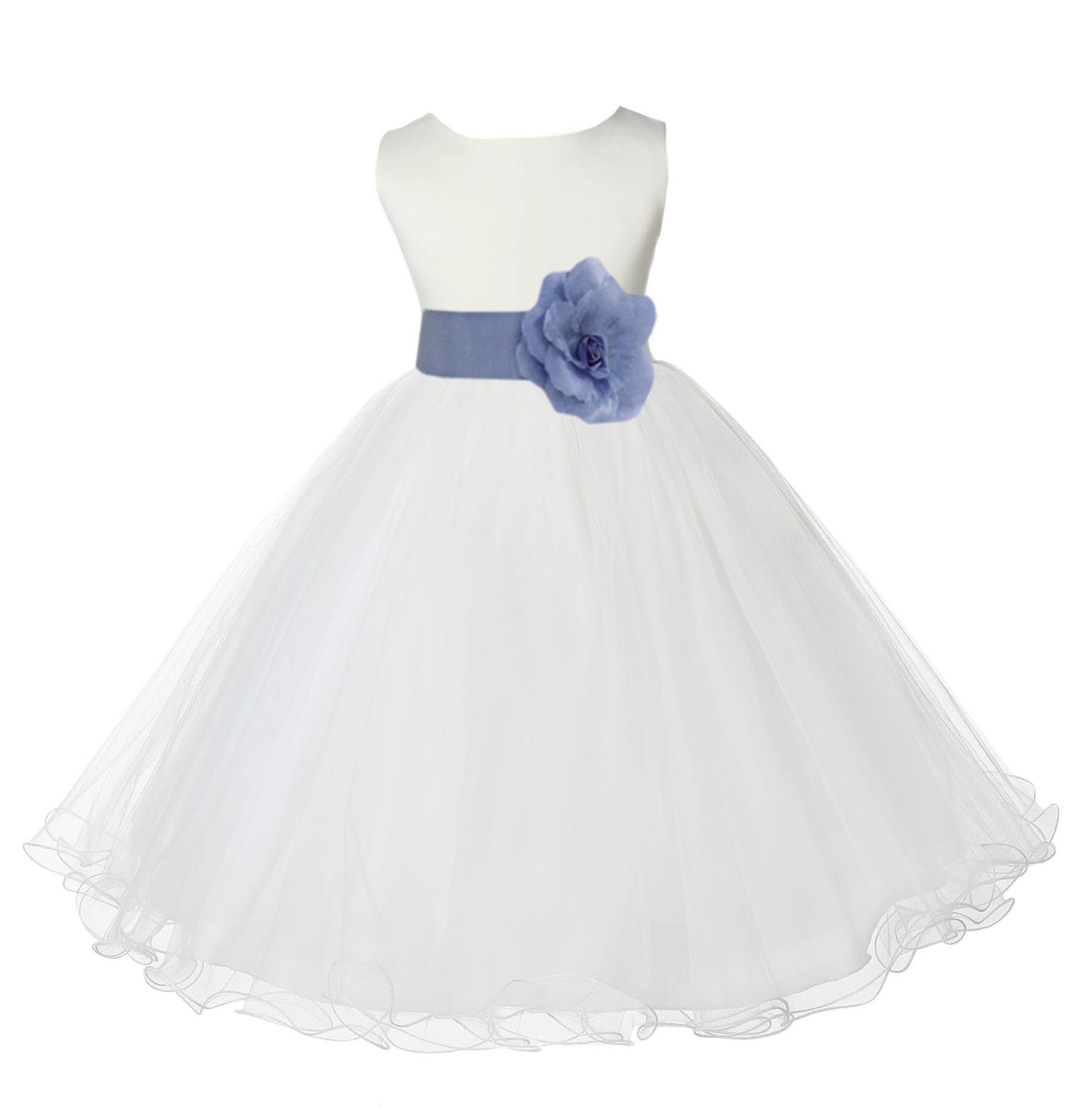 Ivory/Bluebird Tulle Rattail Edge Flower Girl Dress Pageant Recital 829S