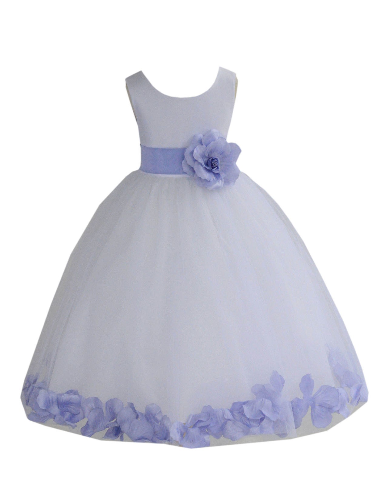 White/Bluebird Tulle Rose Petals Flower Girl Dress Ceremonial 302a