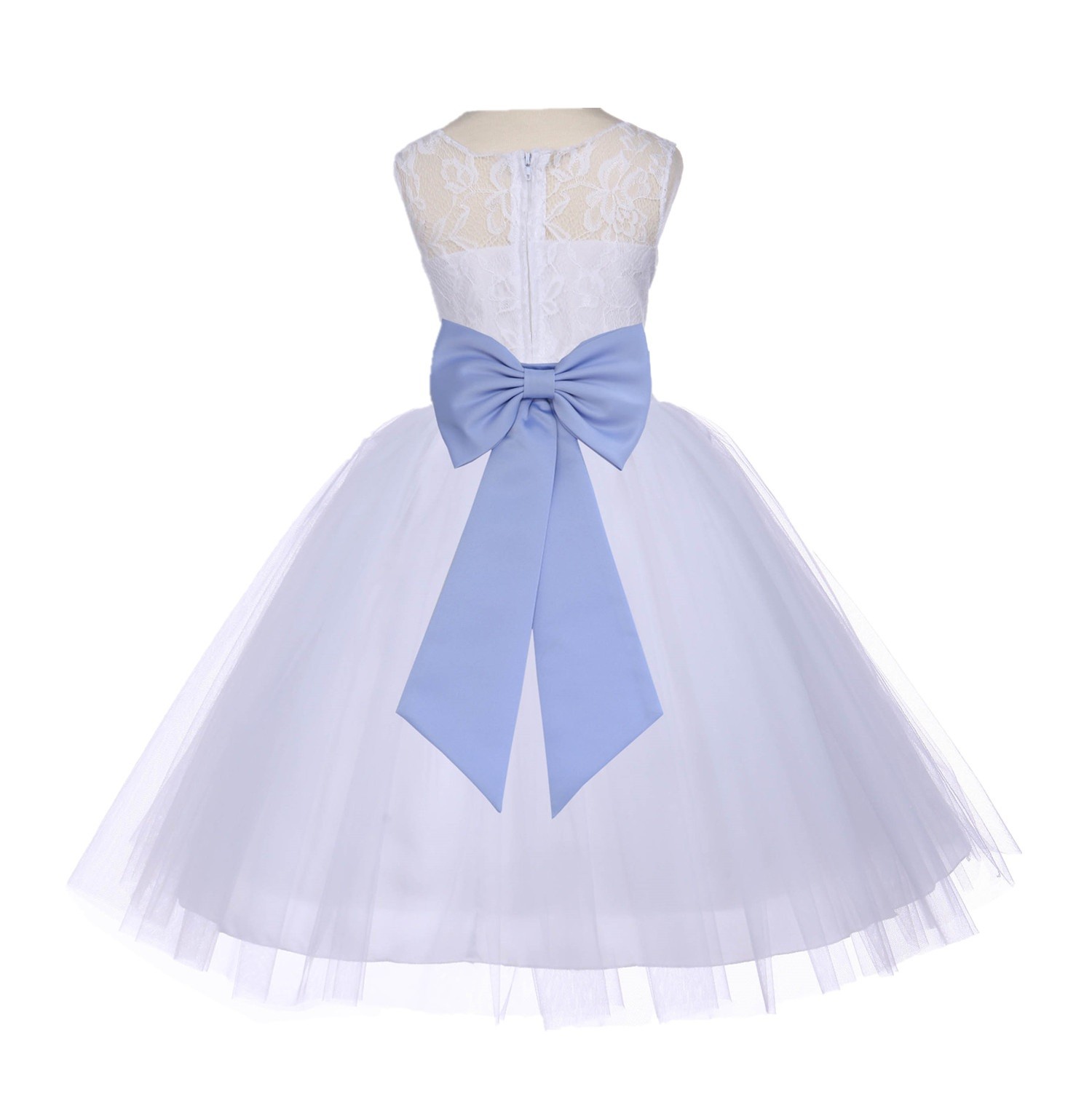 White/Bluebird Floral Lace Bodice Tulle Flower Girl Dress Wedding 153T