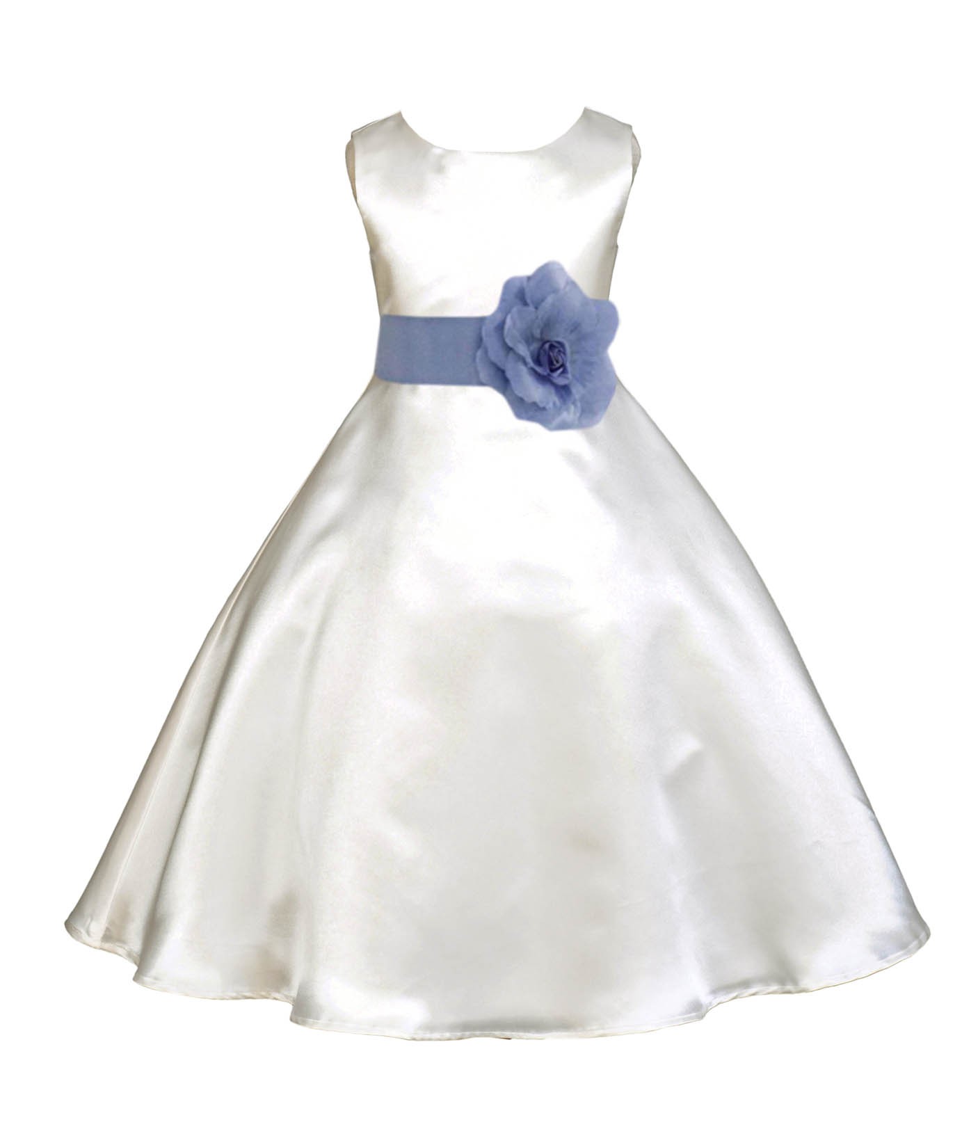 Ivory/Bluebird A-Line Satin Flower Girl Dress Pageant Reception 821T
