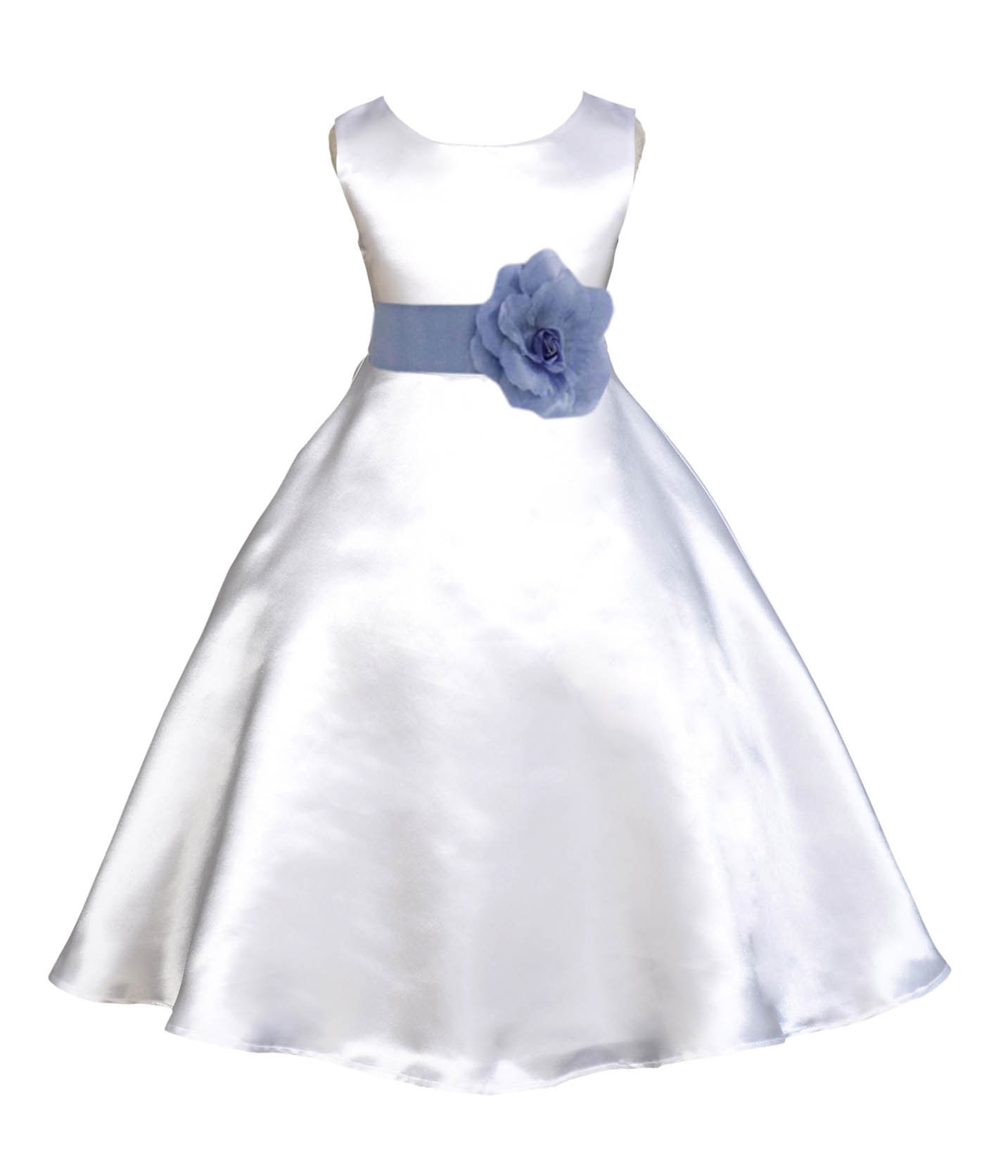 White/Bluebird A-Line Satin Flower Girl Dress Wedding Bridal 821T