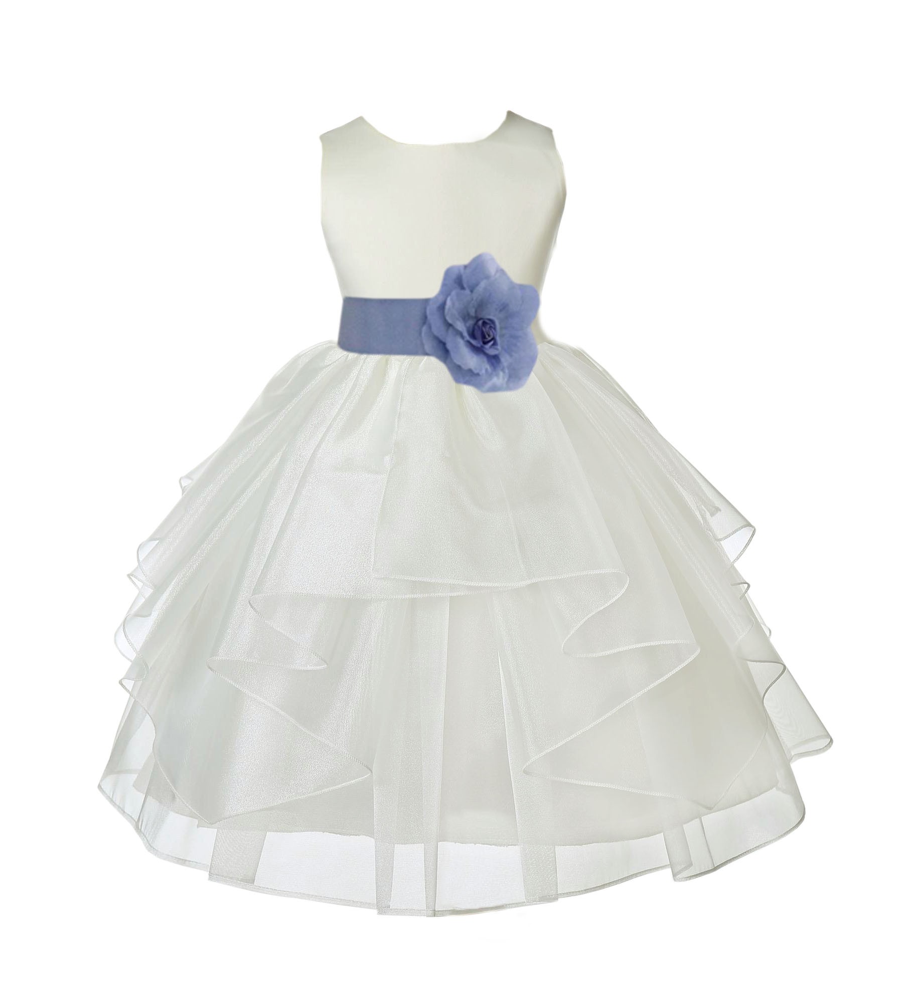 Ivory/Bluebird Satin Shimmering Organza Flower Girl Dress Wedding 4613T