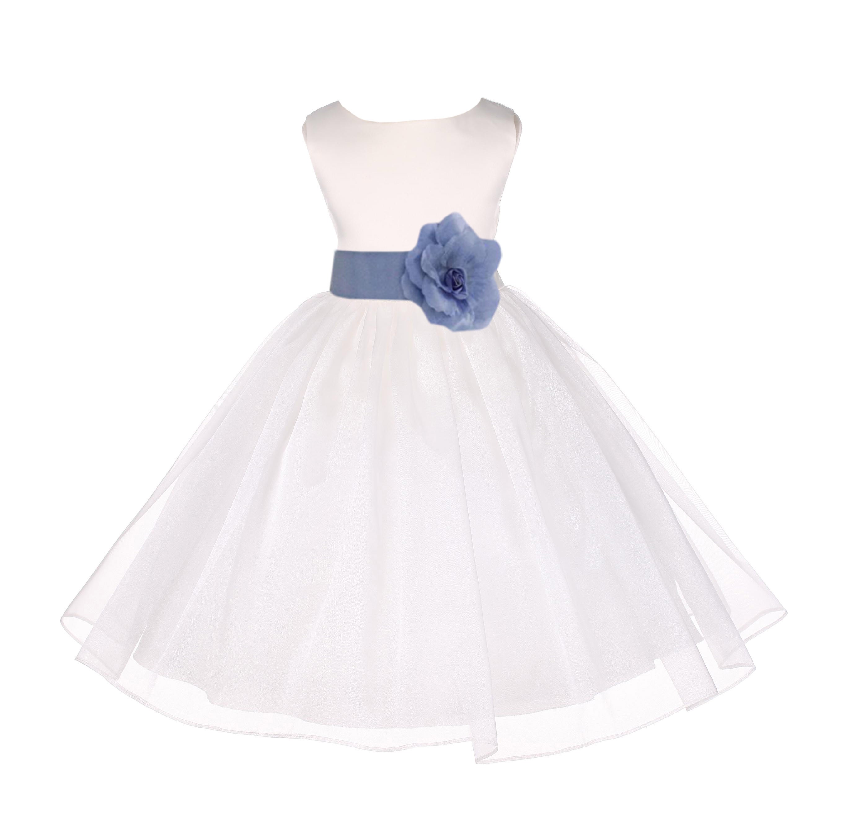 Ivory/Bluebird Satin Bodice Organza Skirt Flower Girl Dress 841T