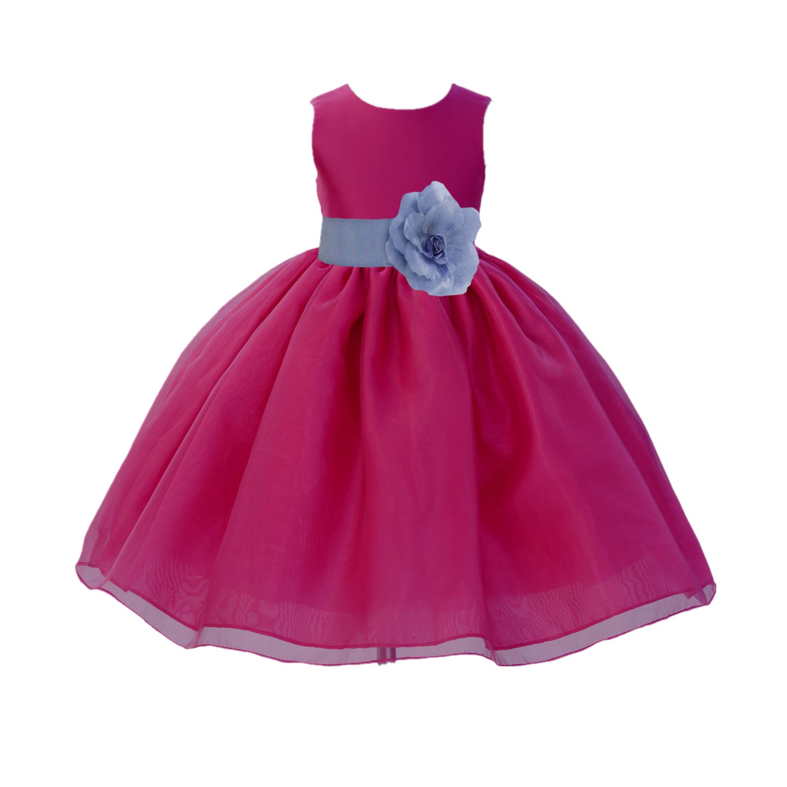 Fuchsia / Bluebird Satin Bodice Organza Skirt Flower Girl Dress Birthday 841S
