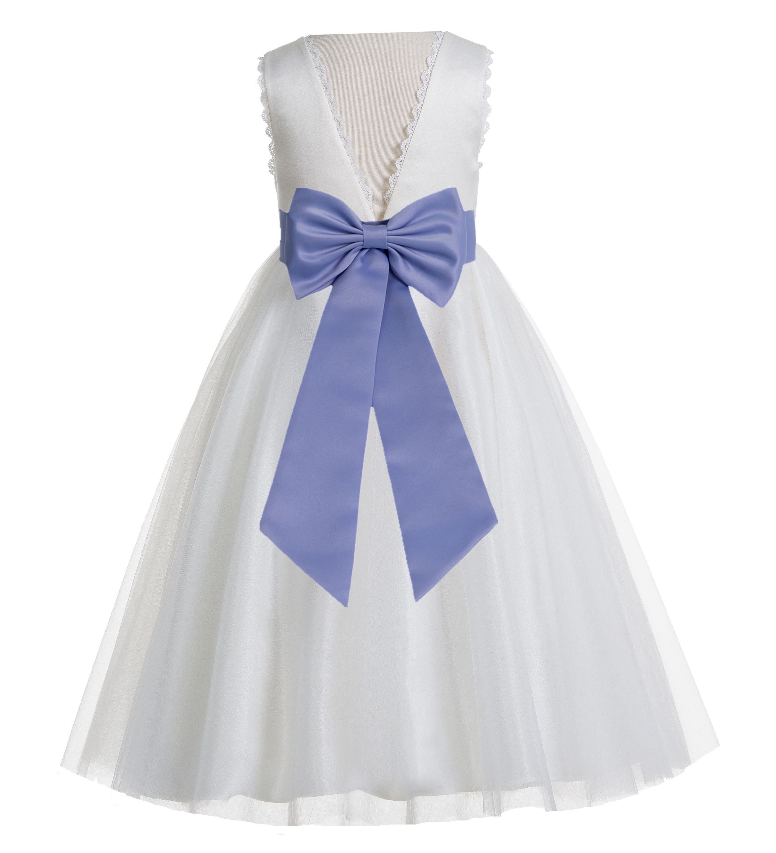 Ivory / Bluebird V-Back Lace Edge Flower Girl Dress 183T