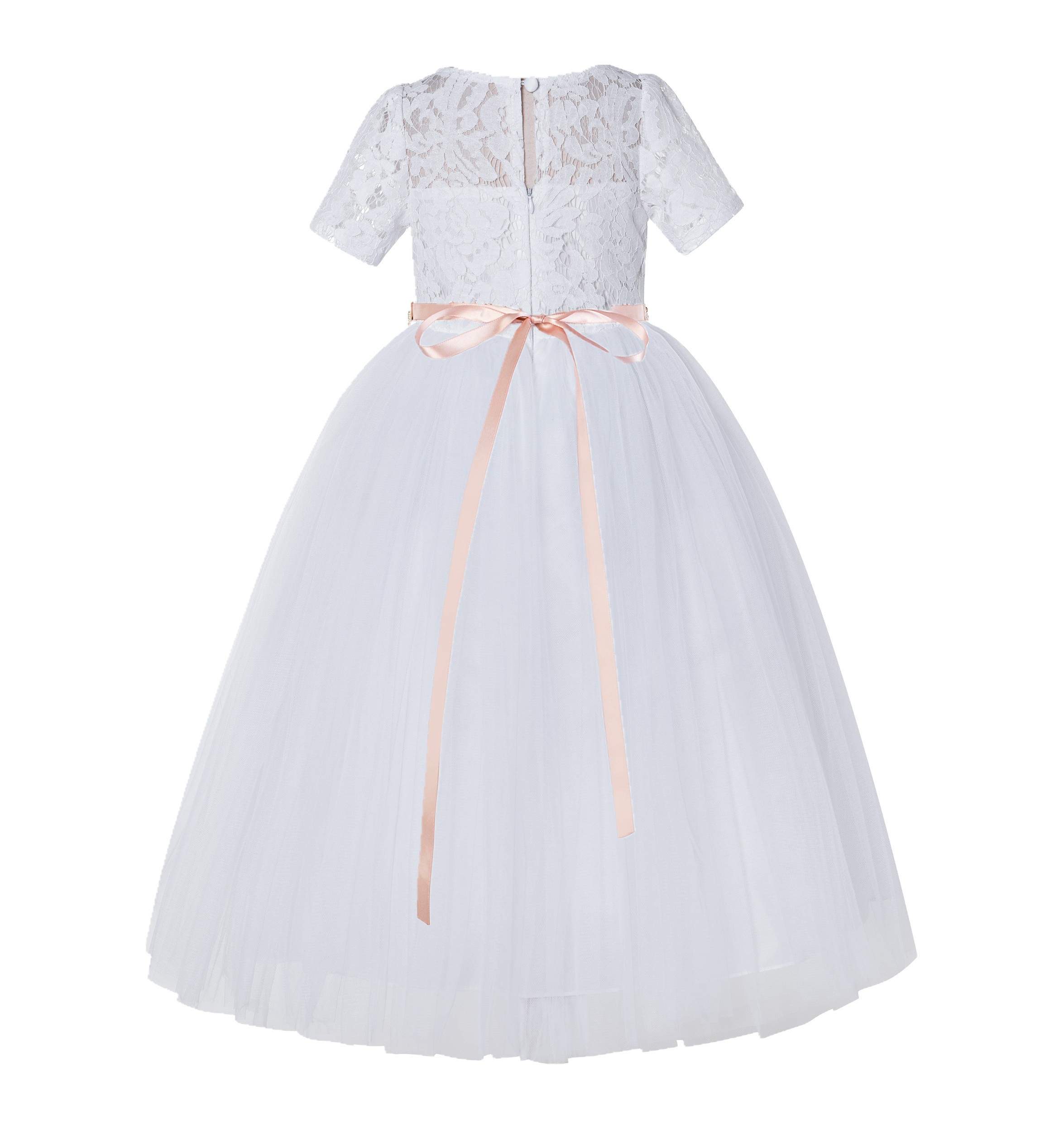 White / Blush Pink Floral Lace Flower Girl Dress Vintage Dress LG2
