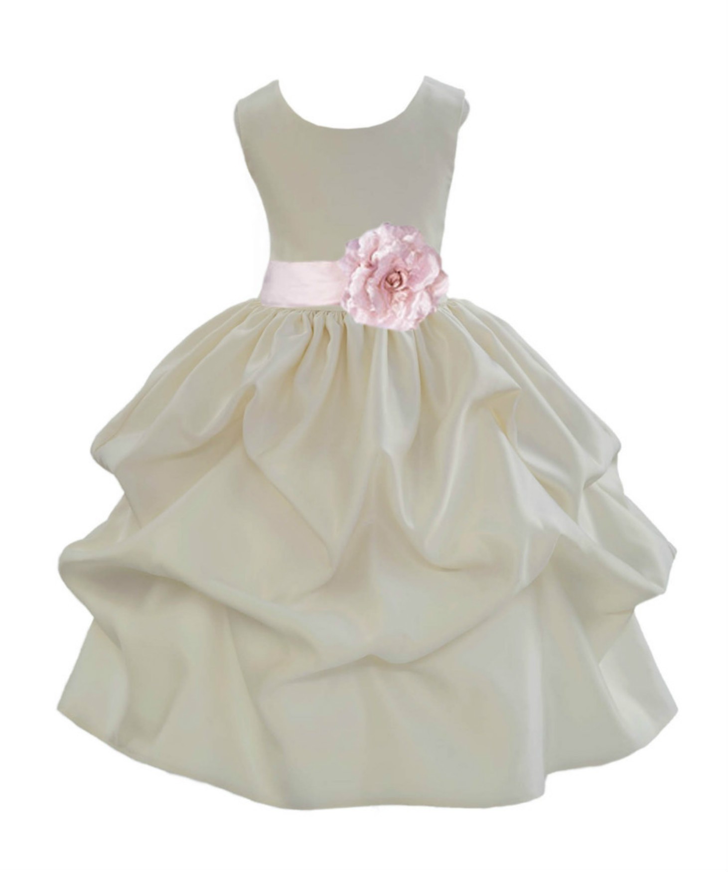 Ivory/Blush Pink Satin Pick-Up Flower Girl Dress Bridesmaid 208S