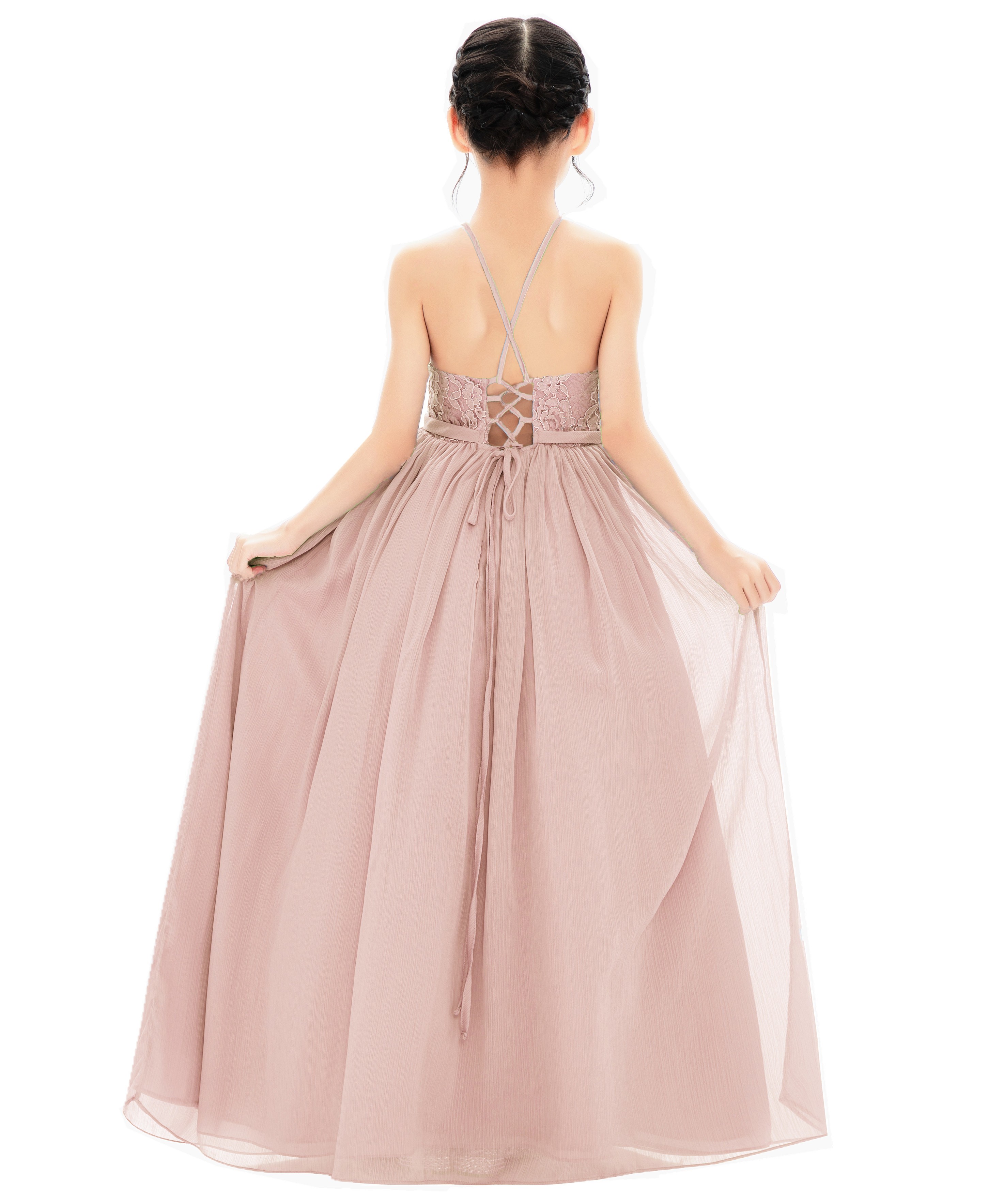 Blush Pink Halter Lace Dress Criss-Cross Flower Girl Dress L248