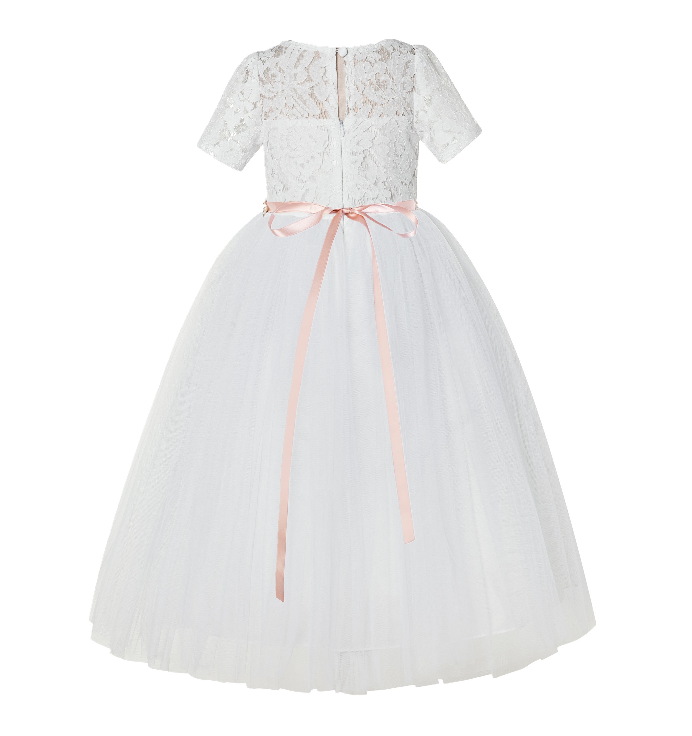 Ivory / Blush Pink Floral Lace Flower Girl Dress Communion Dress LG2
