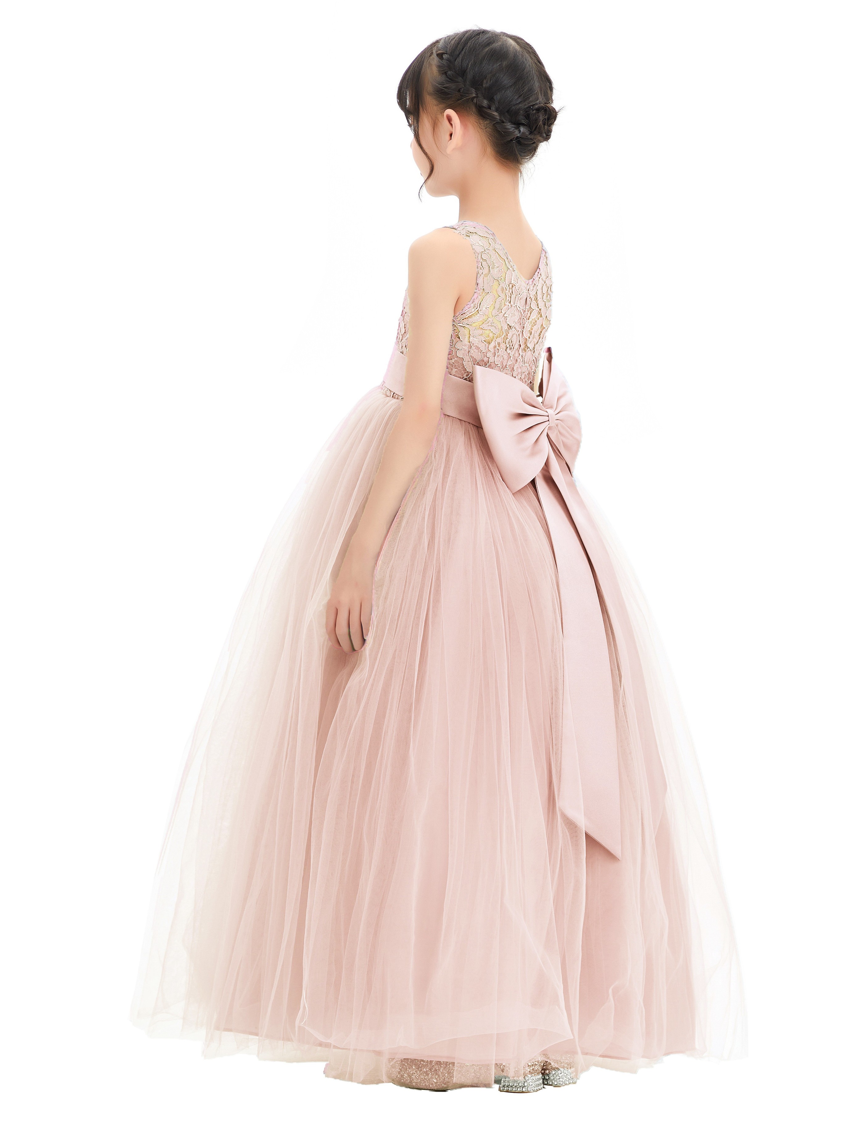 Blush Pink Illusion Lace Flower Girl Dress 331