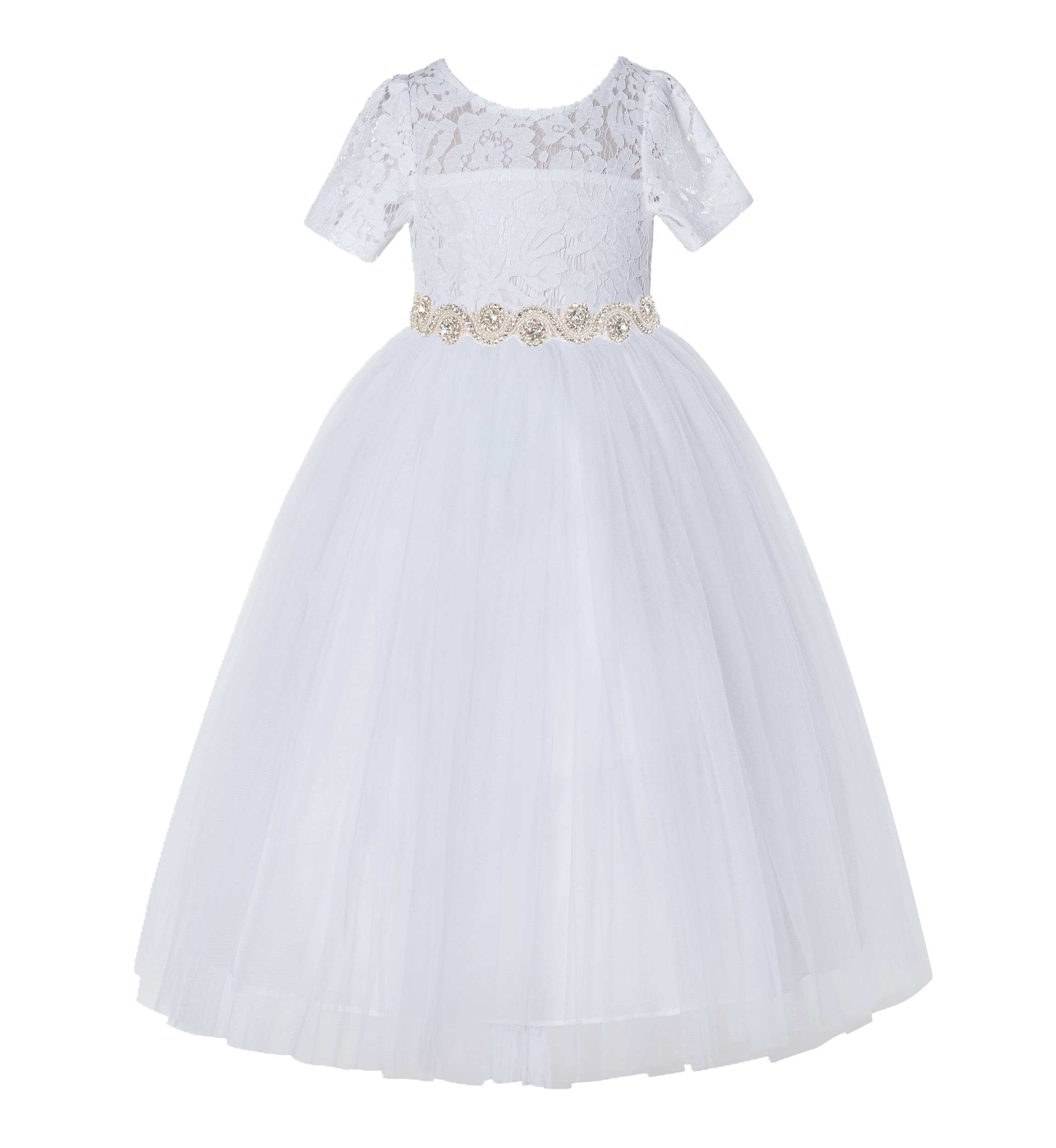 White / Blush Pink Floral Lace Flower Girl Dress Communion Dress LG2