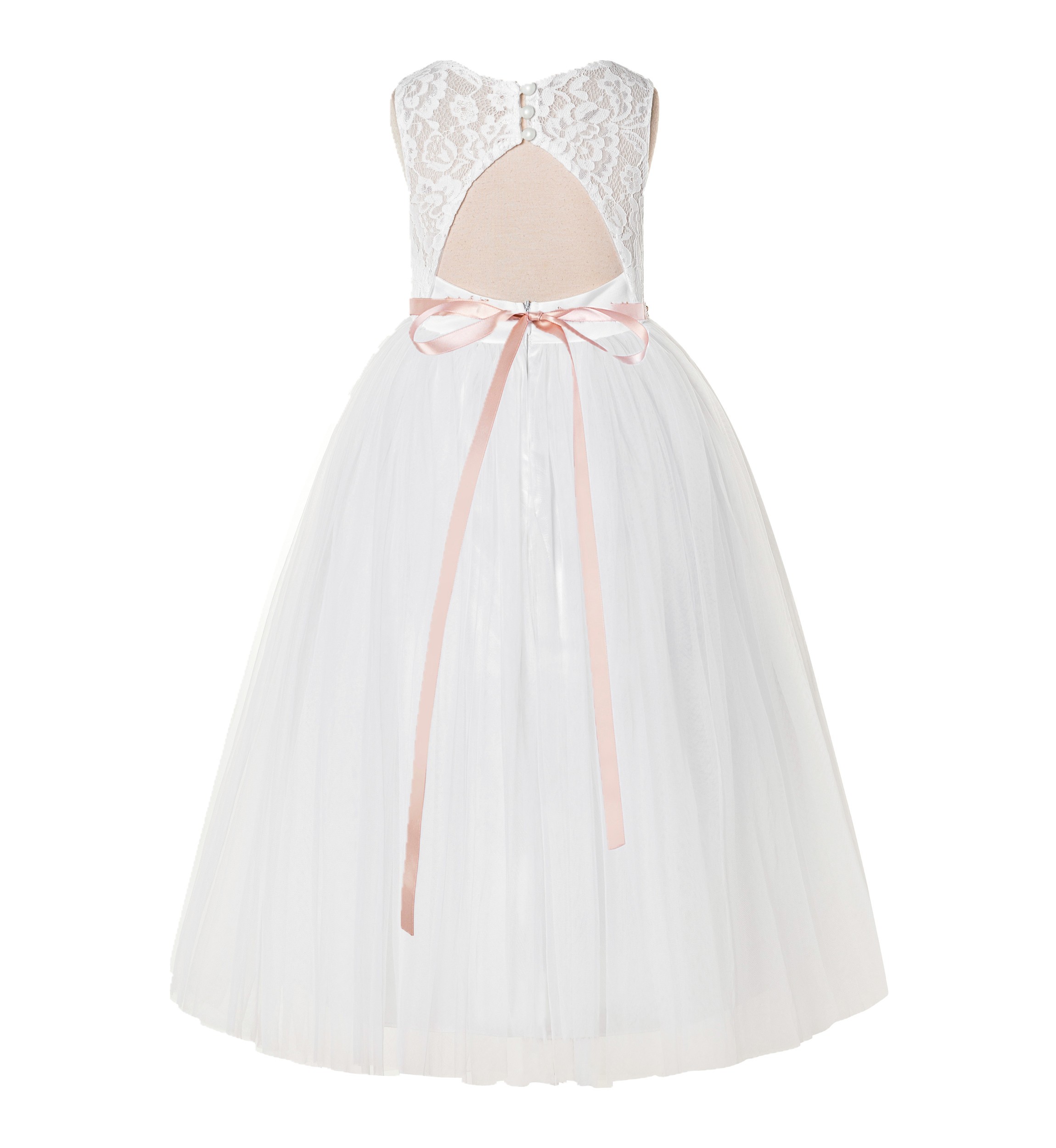 Ivory / Blush Pink A-Line Tulle Lace Flower Girl Dress 178R7
