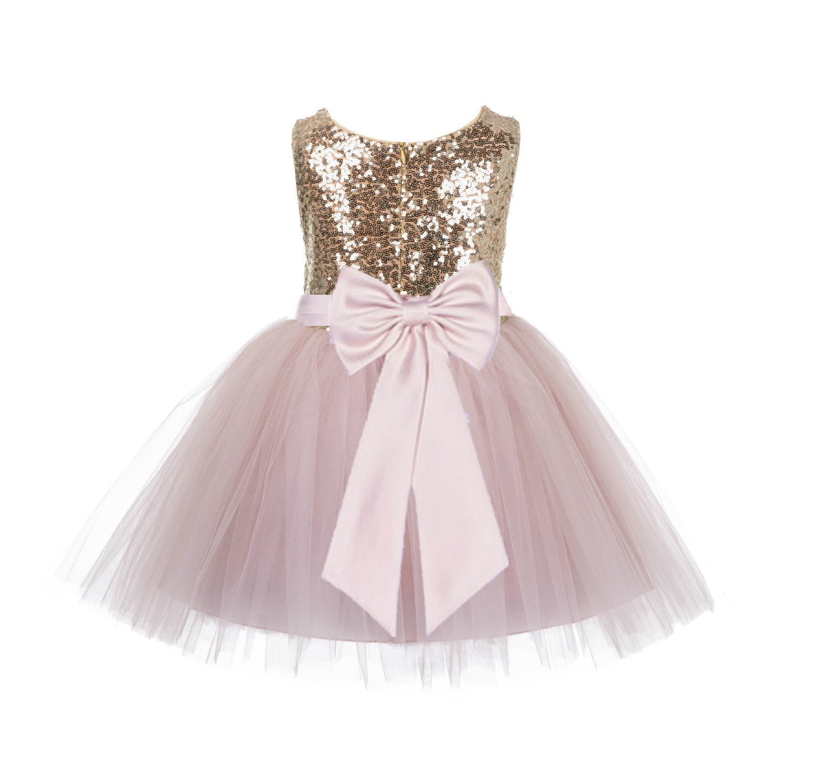 Gold/Blush/Blush Glitter Sequin Tulle Flower Girl Dress Toddler Dresses 123T