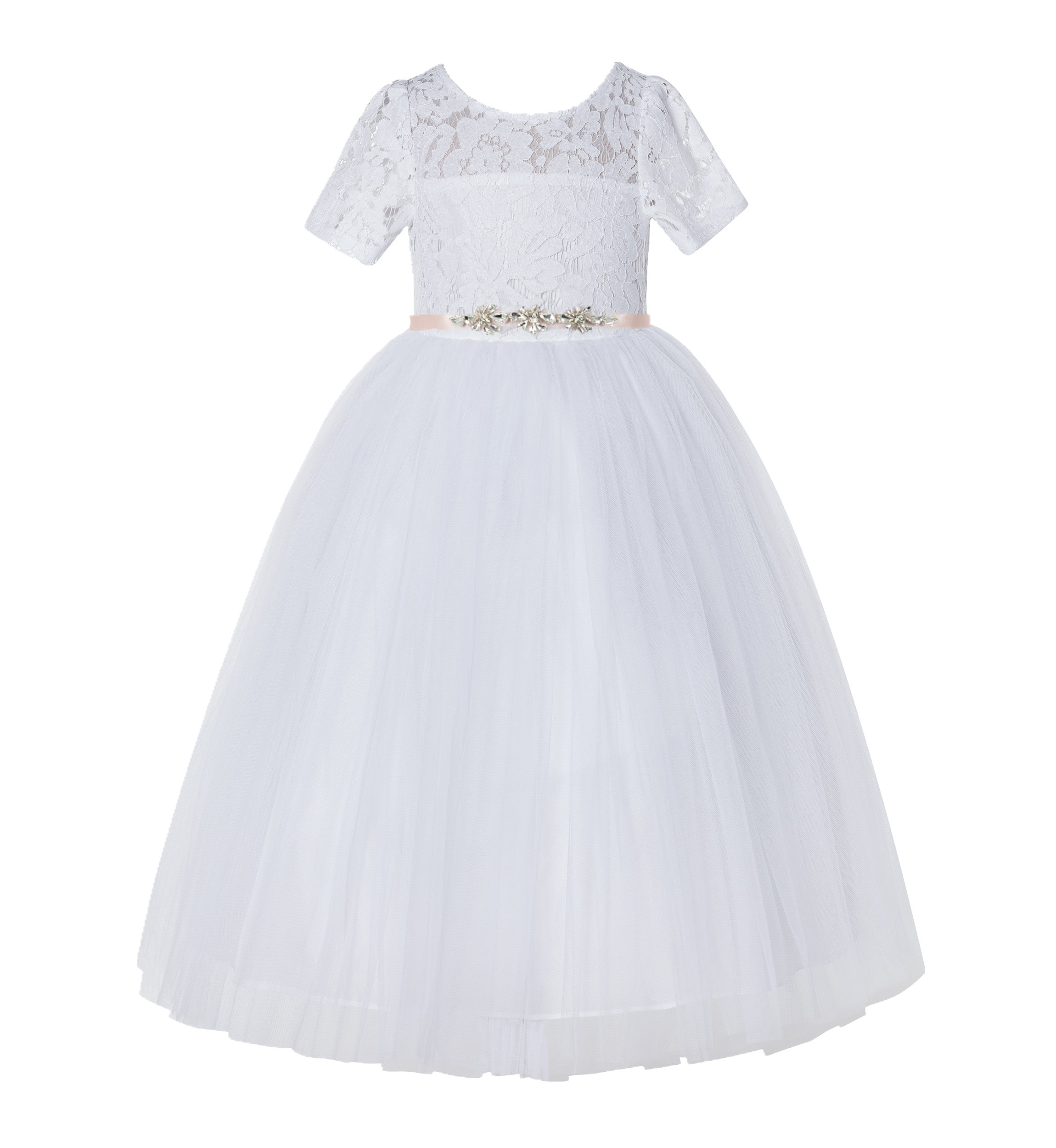 White Floral Lace Flower Girl Dress Baptism Dress LG2