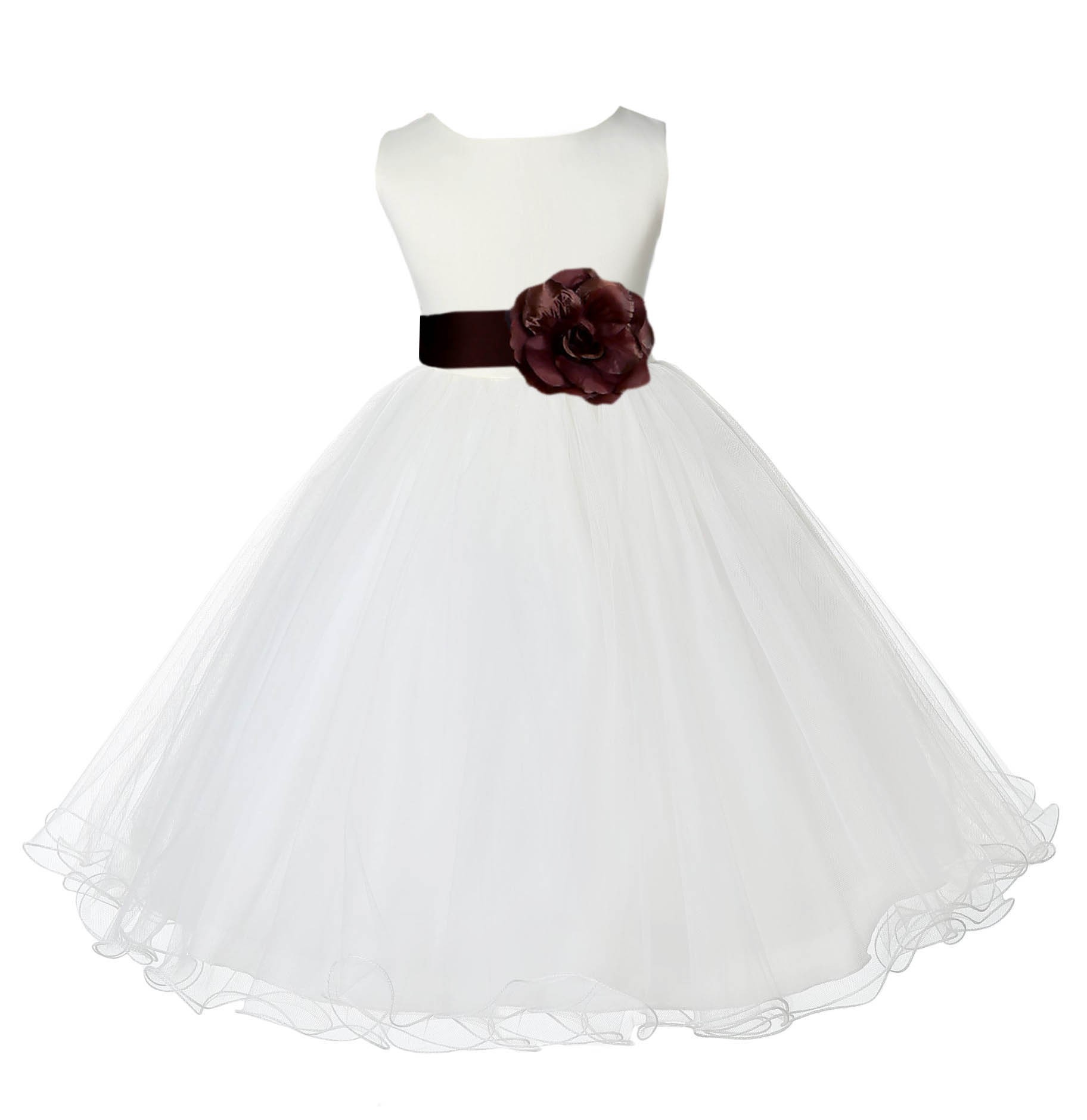Ivory/Brown Tulle Rattail Edge Flower Girl Dress Pageant Recital 829S