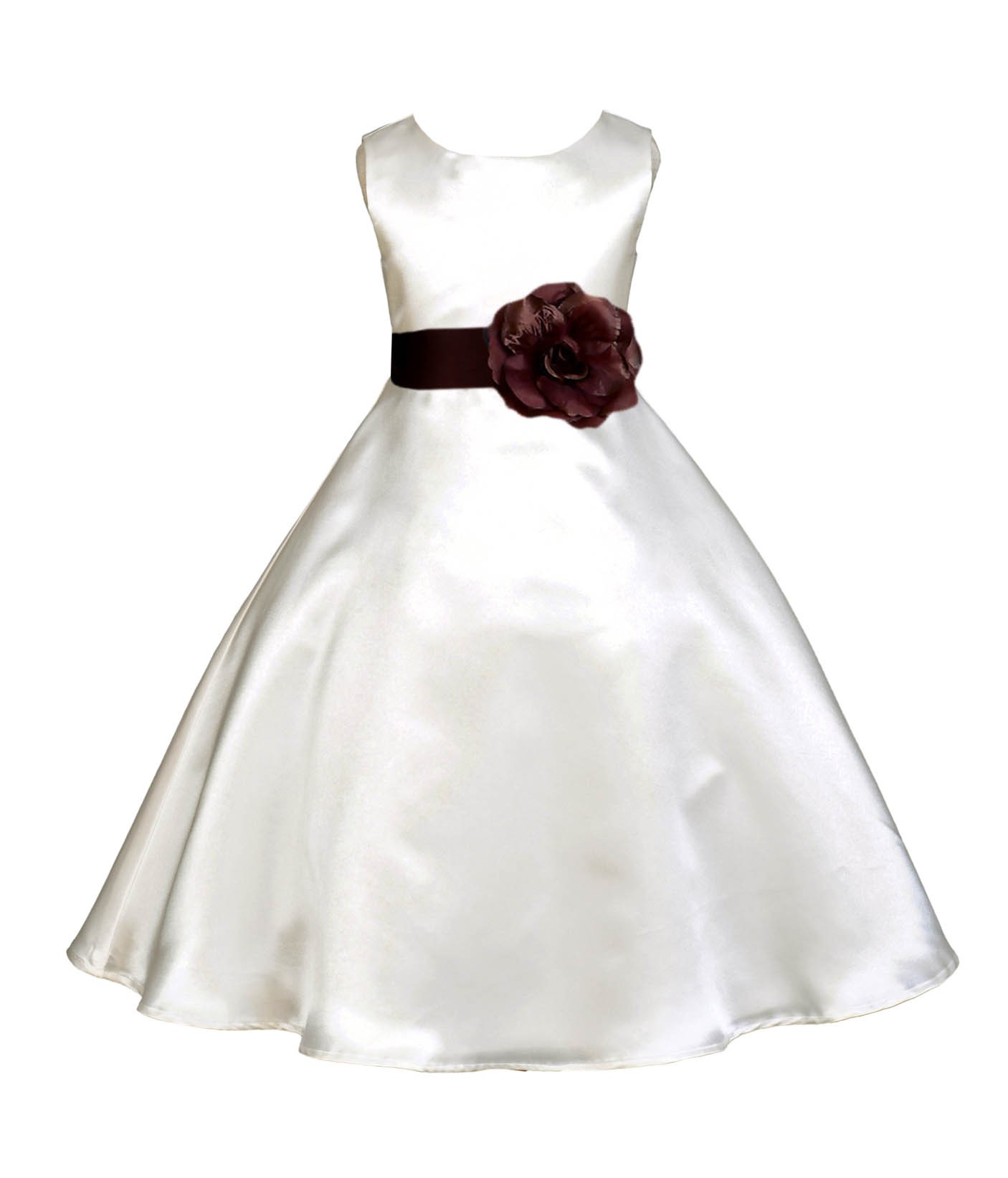 Ivory/Brown A-Line Satin Flower Girl Dress Pageant Reception 821T