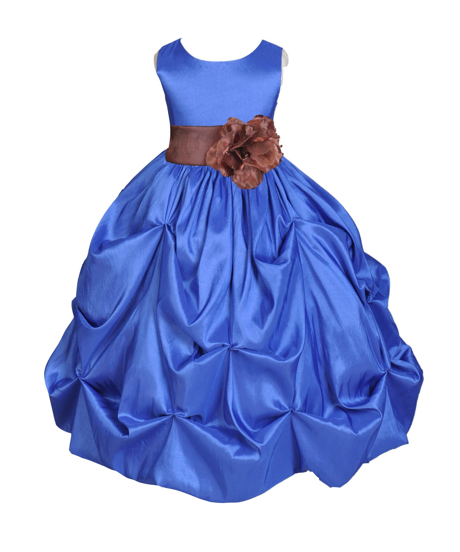 Royal Blue/Brown Satin Taffeta Pick-Up Bubble Flower Girl Dress 301S