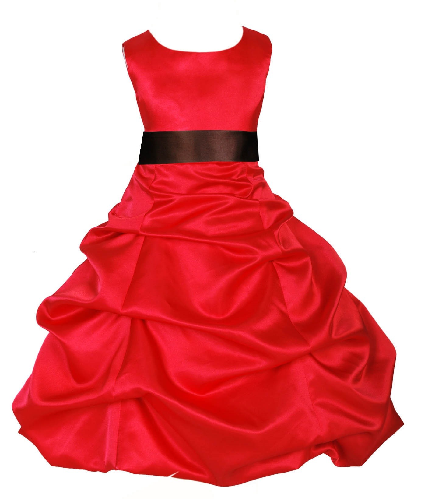 Red/Brown Satin Pick-Up Bubble Flower Girl Dress Christmas 806S