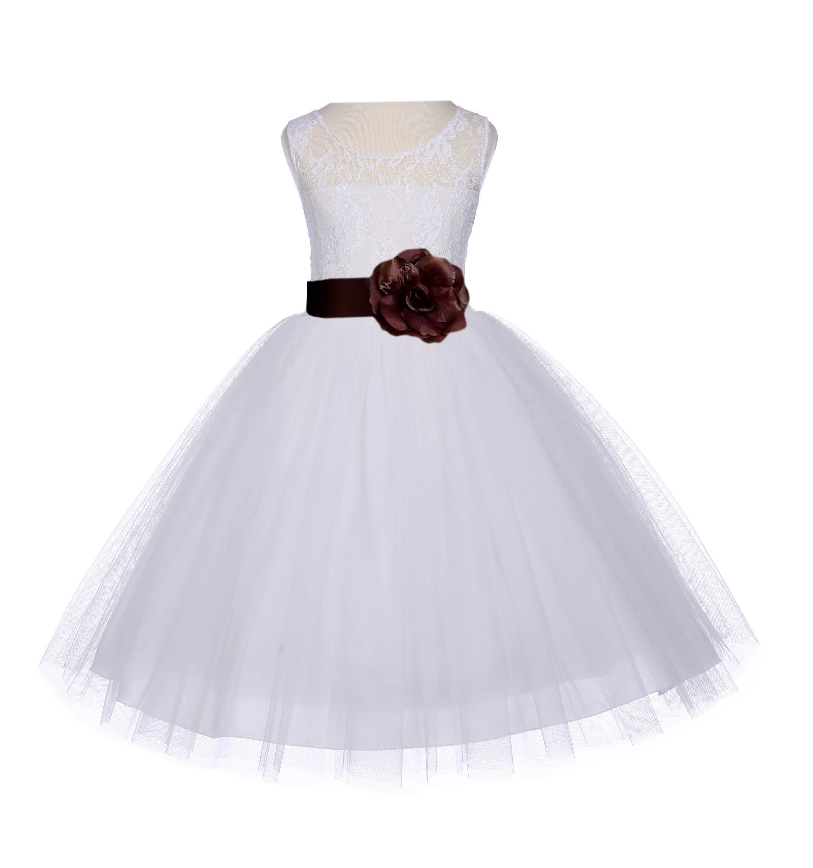 Ivory/Brown Floral Lace Bodice Tulle Flower Girl Dress Bridesmaid 153S