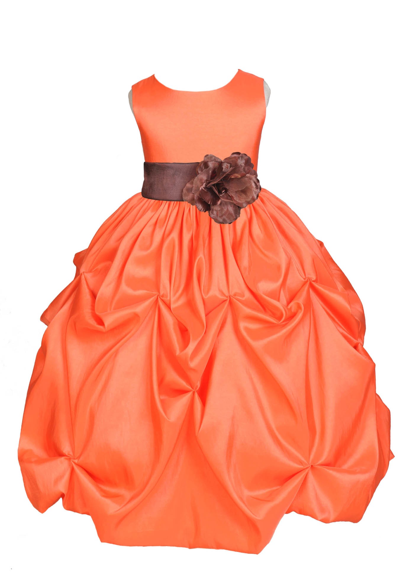 Orange/Brown Satin Taffeta Pick-Up Bubble Flower Girl Dress 301S