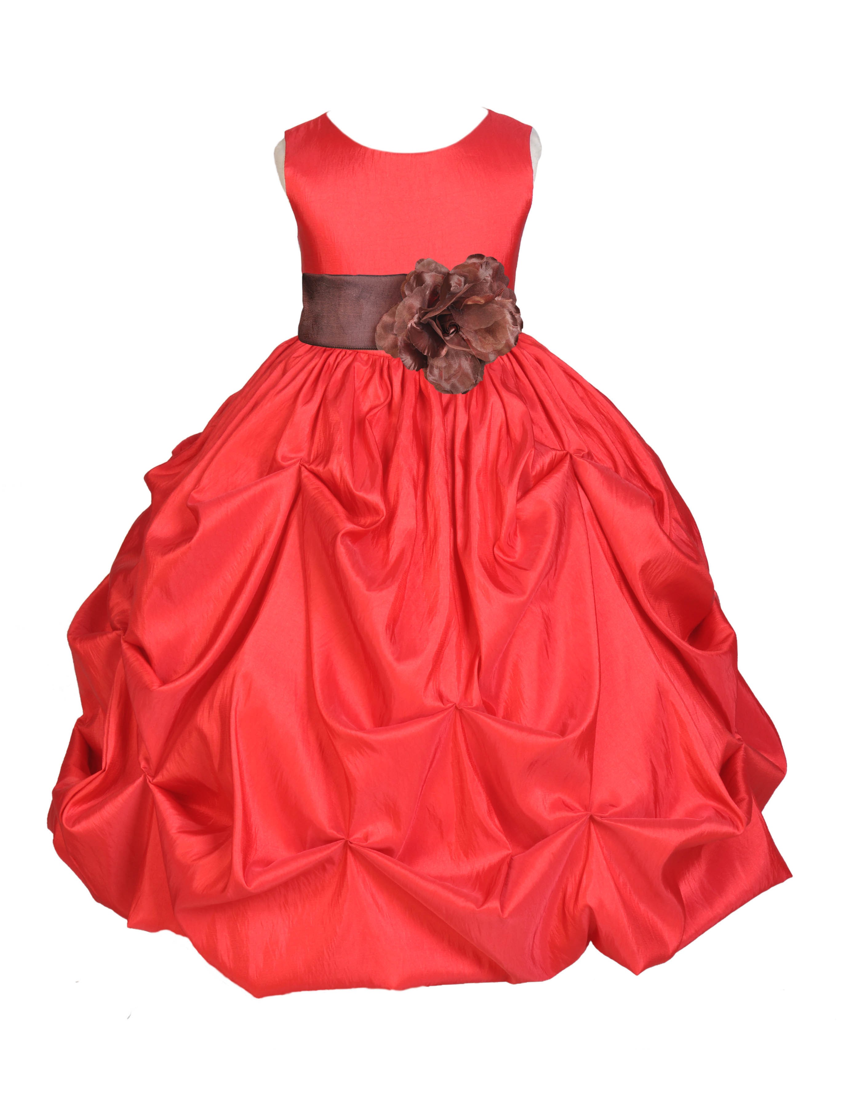 Red/Brown Satin Taffeta Pick-Up Bubble Flower Girl Dress 301S