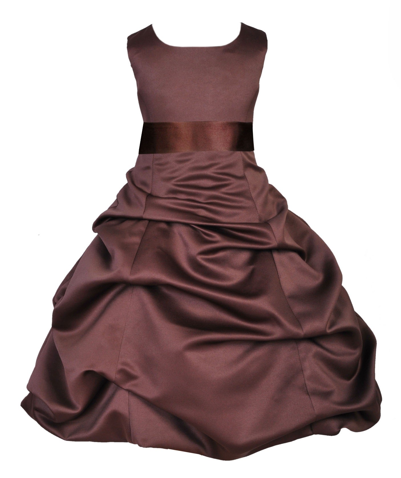Matching Brown Satin Pick-Up Bubble Flower Girl Dress 806S