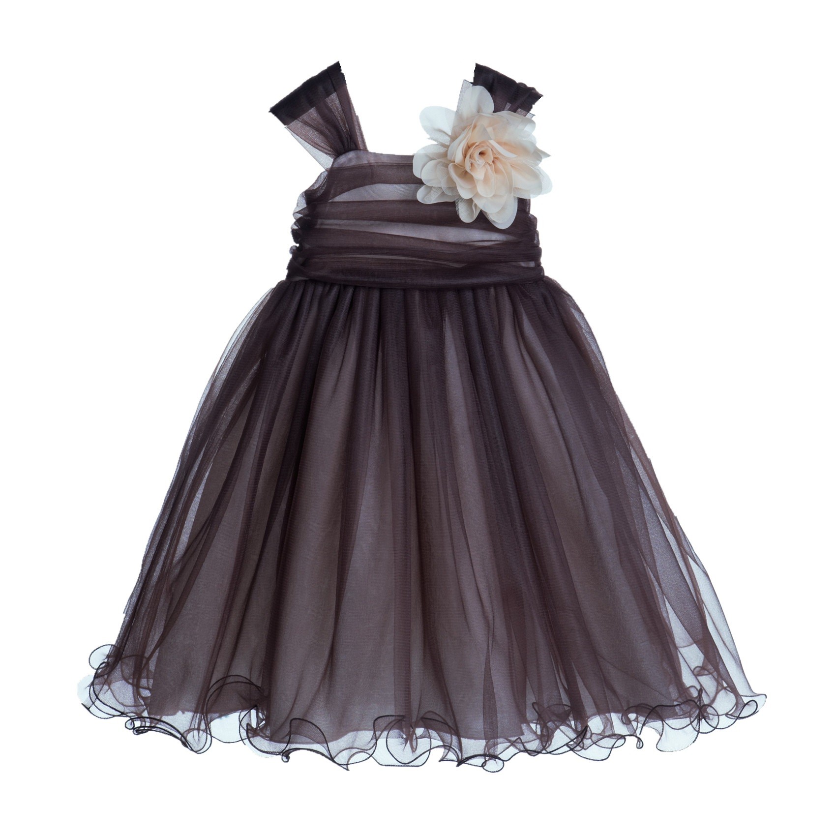 Brown/Ivory Rattail Edge Tulle Flower Girl Dress Pretty Princess 117NF