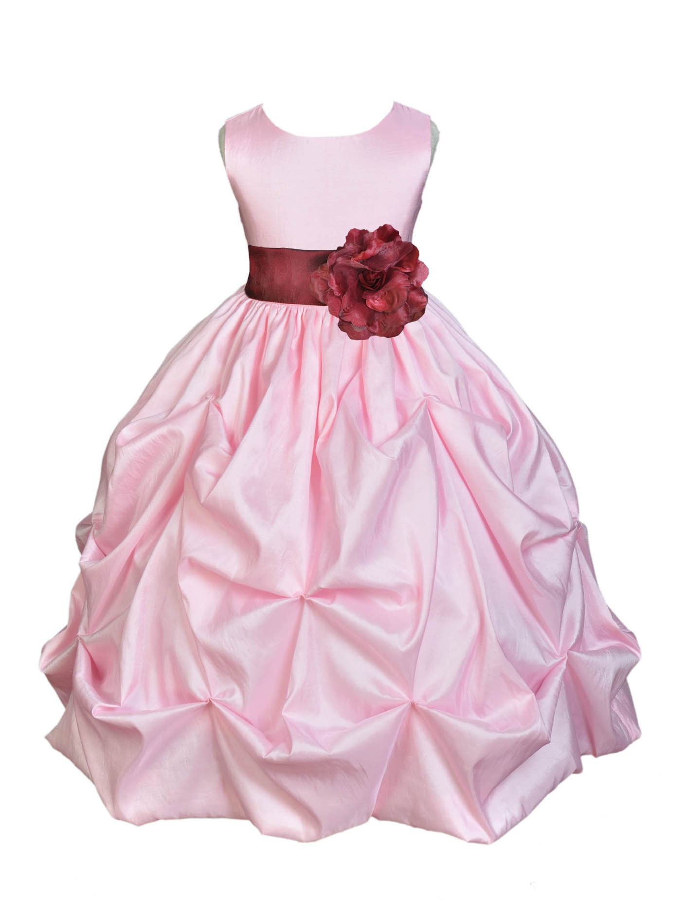 Pink/Burgundy Satin Taffeta Pick-Up Bubble Flower Girl Dress 301S