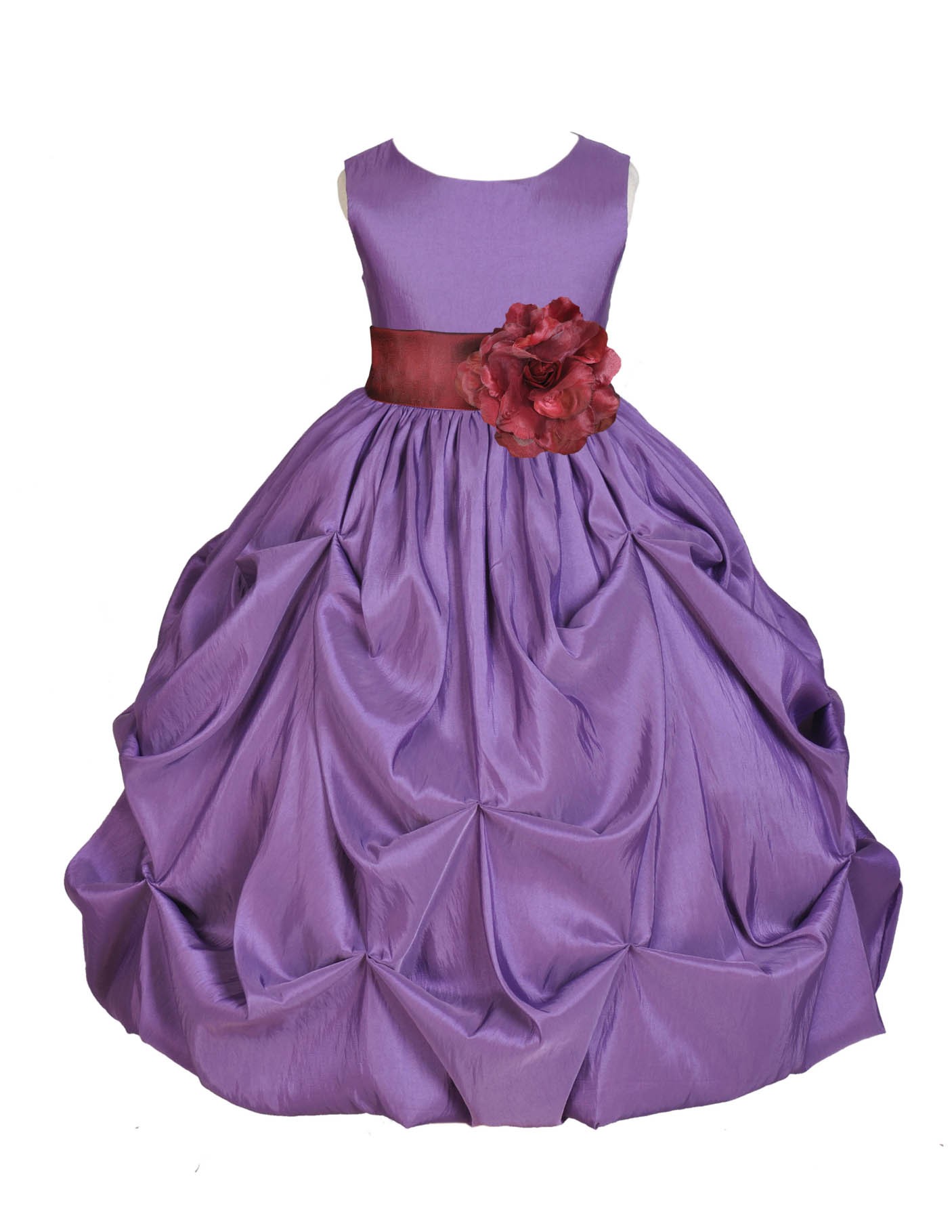 Purple/Burgundy Satin Taffeta Pick-Up Bubble Flower Girl Dress 301S