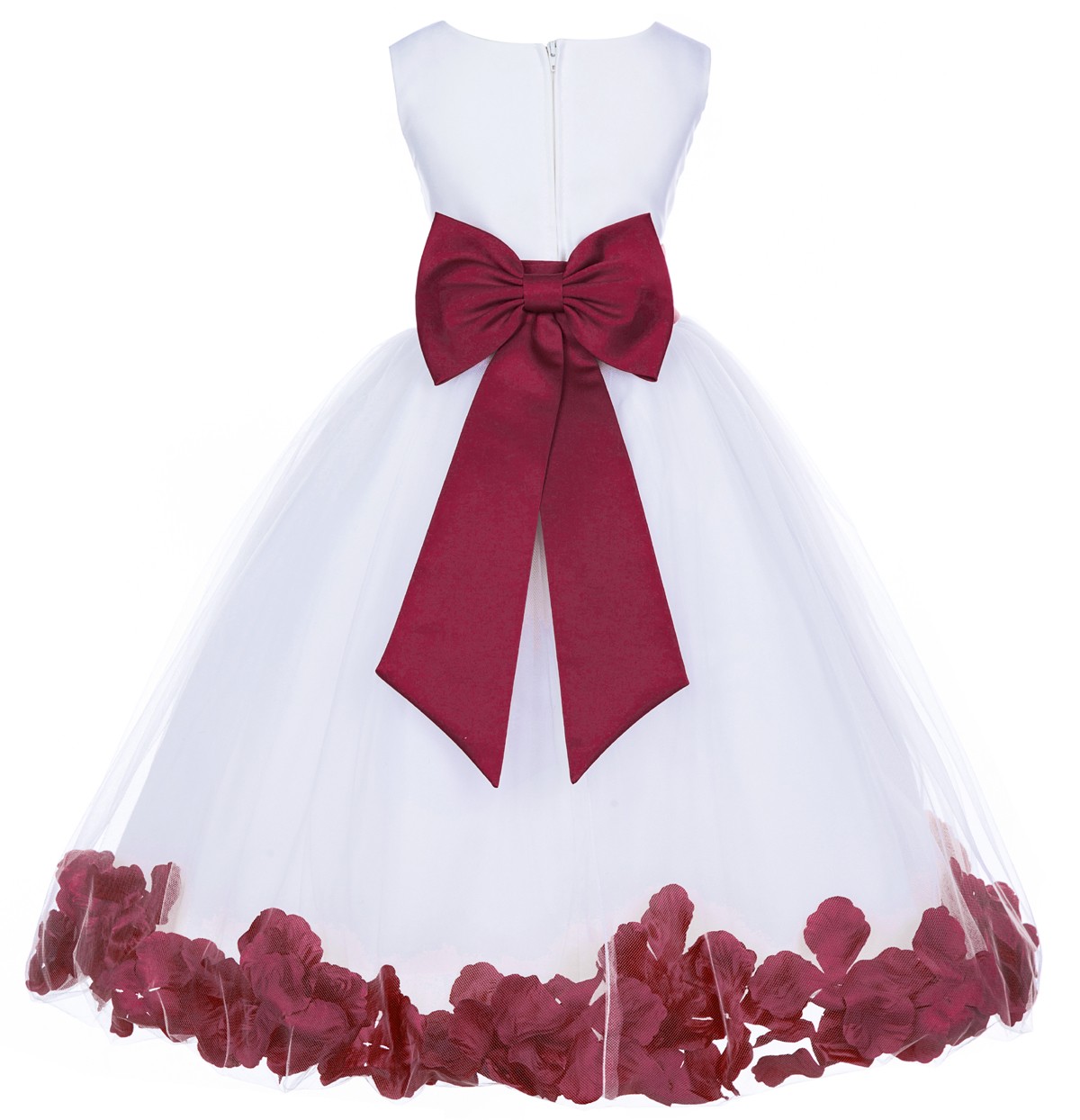 Ivory/Burgundy Tulle Rose Petals Flower Girl Dress Pageant 302T