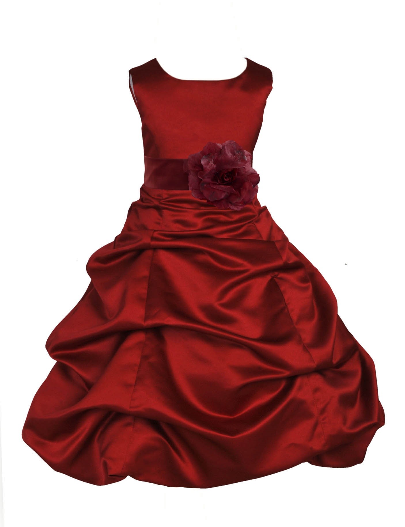 Apple Red/Burgundy Satin Pick-Up Bubble Flower Girl Dress 808T
