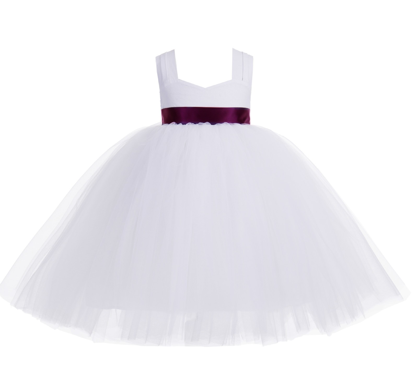 White / Burgundy Sweetheart Neck Cotton Top Tutu Flower Girl Dress 171R