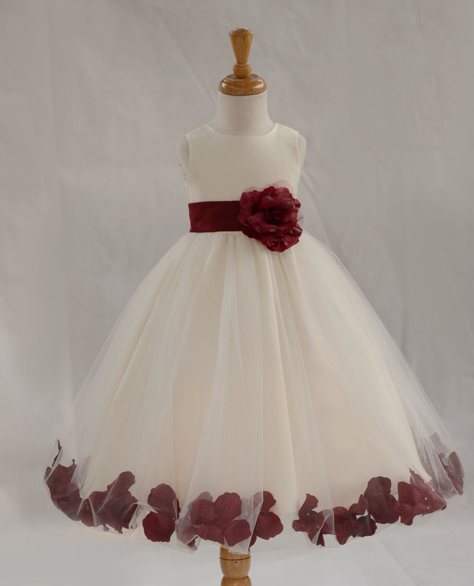 Ivory/Burgundy Tulle Rose Petals Flower Girl Dress Pageant 302T - Ivory ...