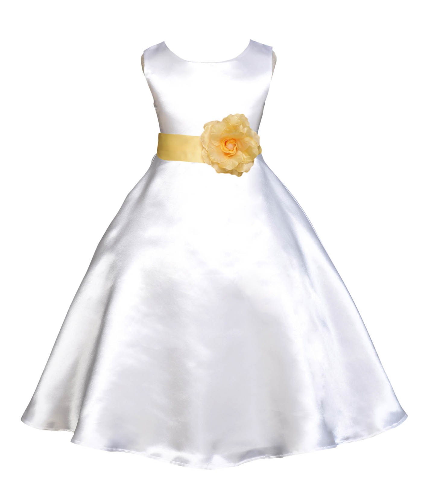 White/Canary A-Line Satin Flower Girl Dress Wedding Bridal 821T