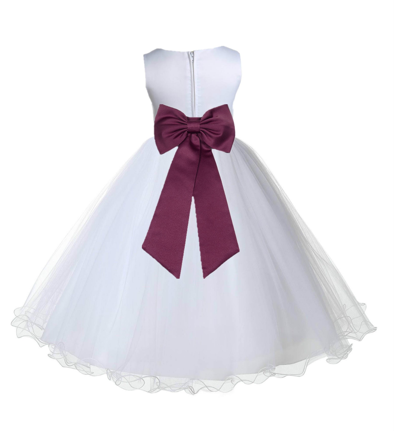 White / Cabernet Tulle Rattail Edge Flower Girl Dress Wedding Bridesmaid 829T