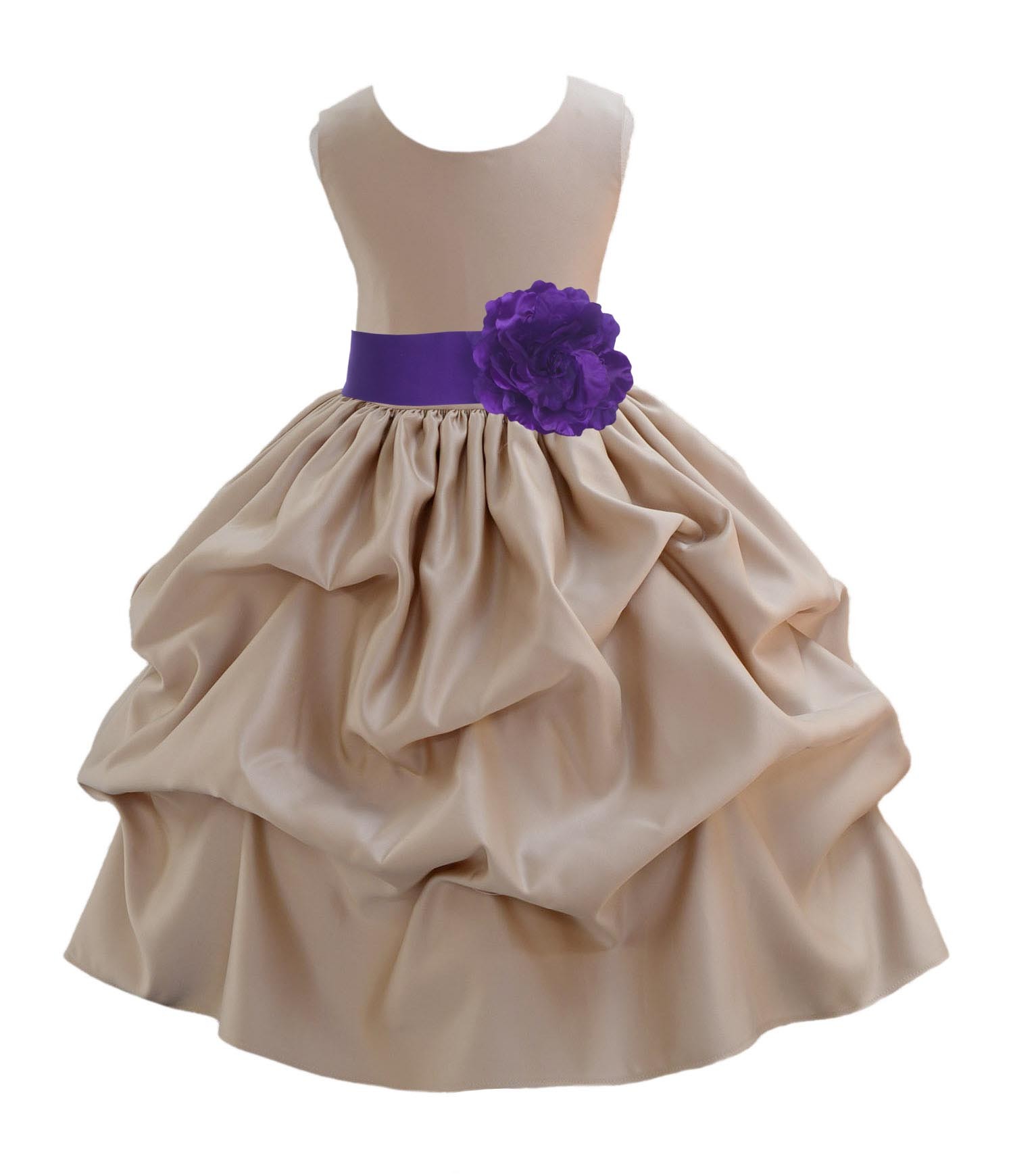 Champagne/Cadbury Satin Pick-Up Flower Girl Dress Party 208T