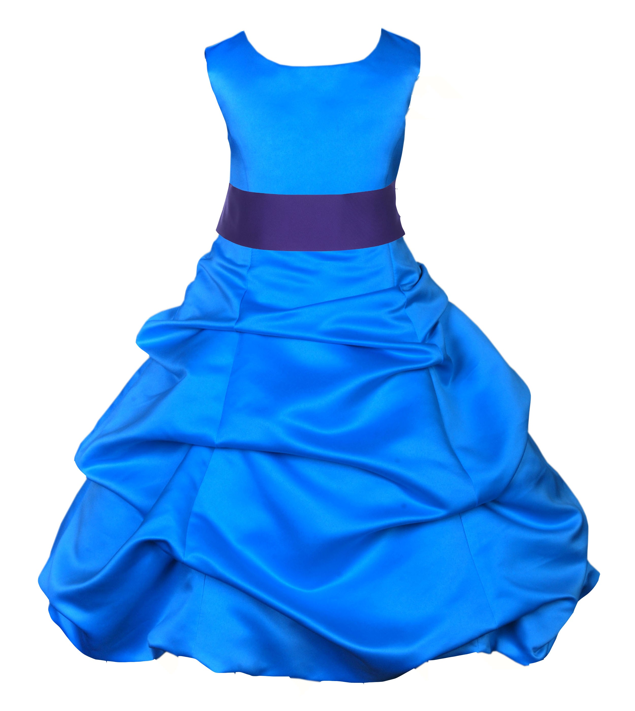 Royal Blue/Cadbury Satin-Pick-Up Bubble Flower Girl Dress 806S