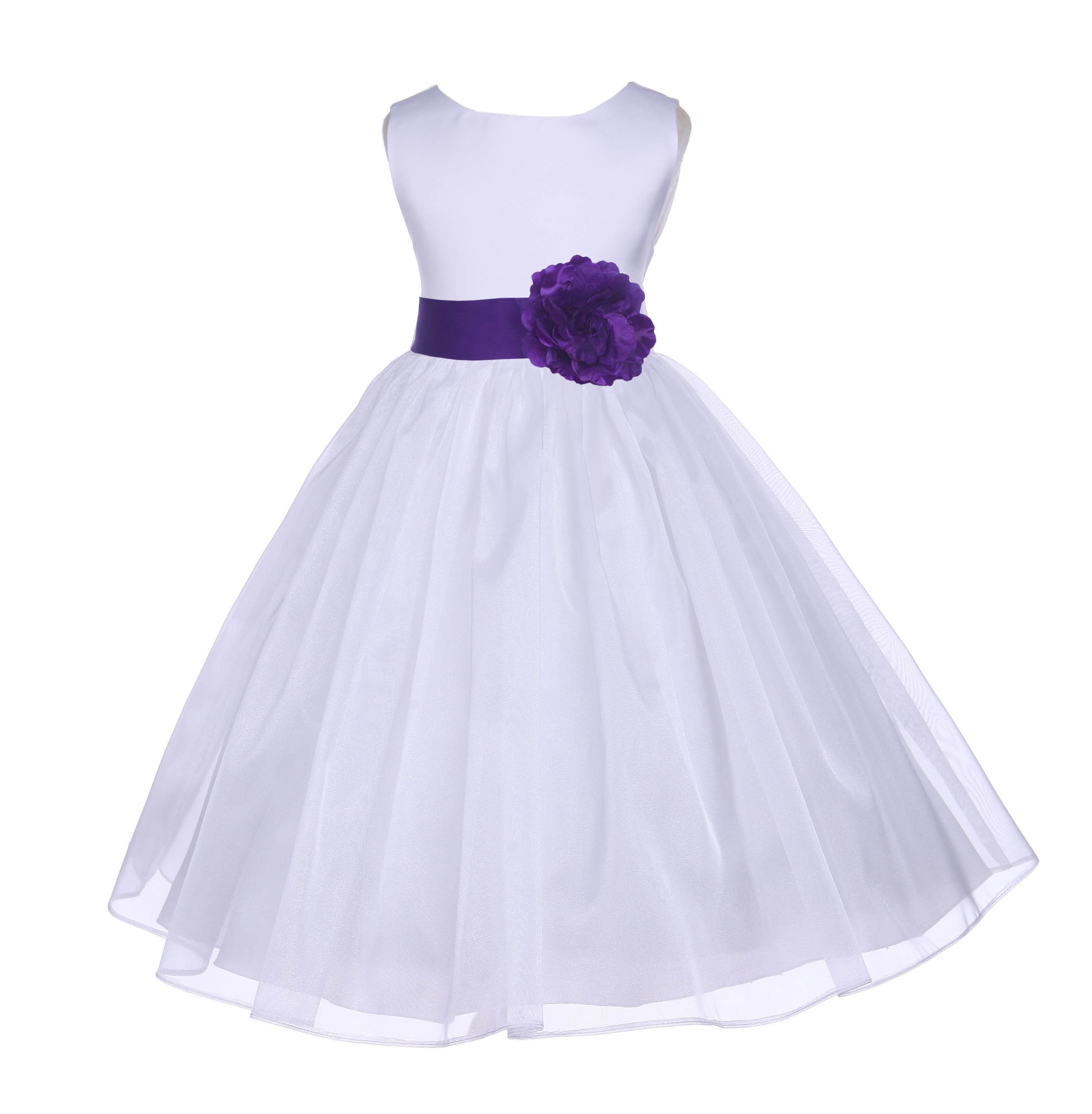 White/Cadbury Satin Bodice Organza Skirt Flower Girl Dress 841S