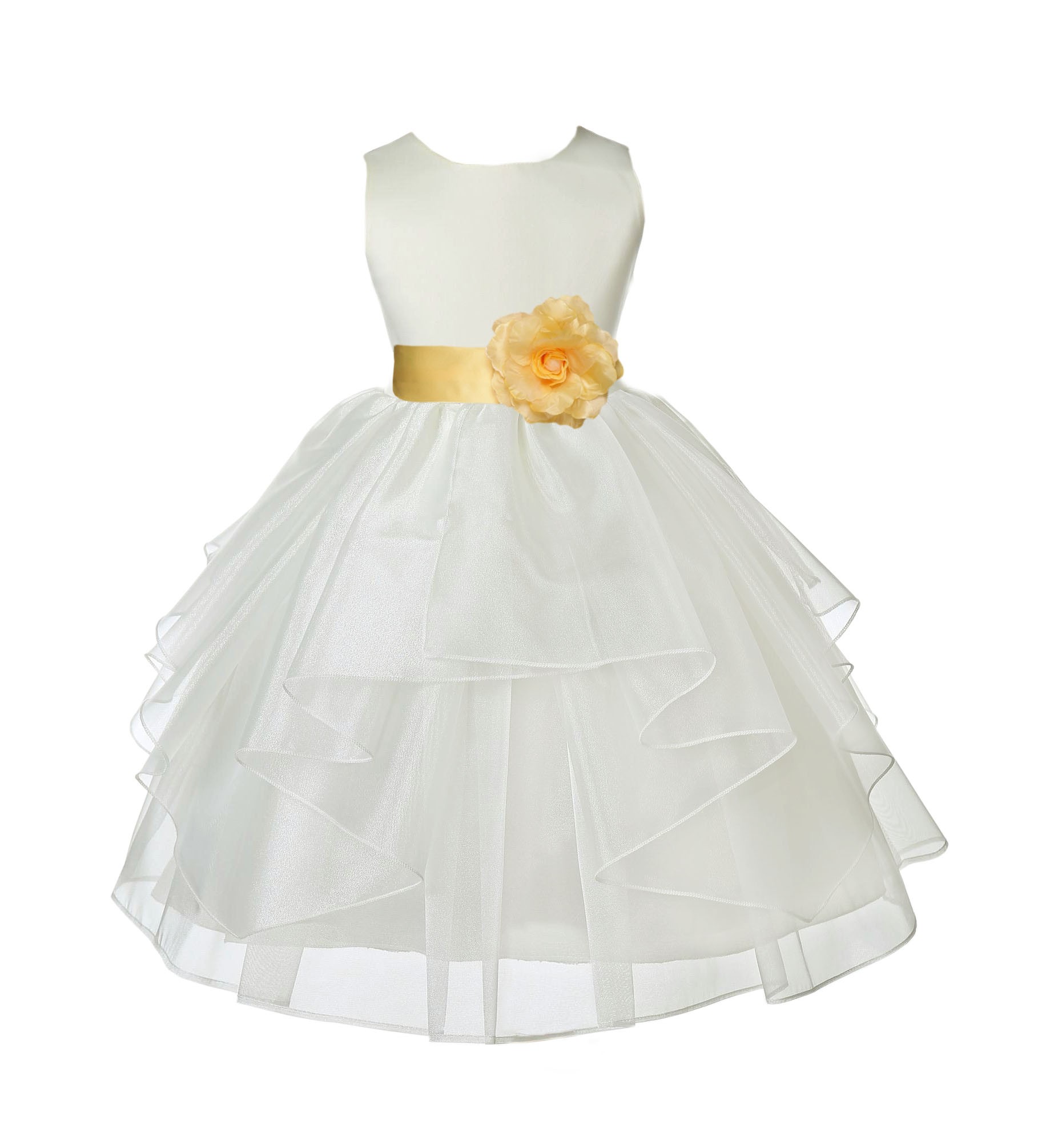 Ivory/Canary Satin Shimmering Organza Flower Girl Dress Wedding 4613T