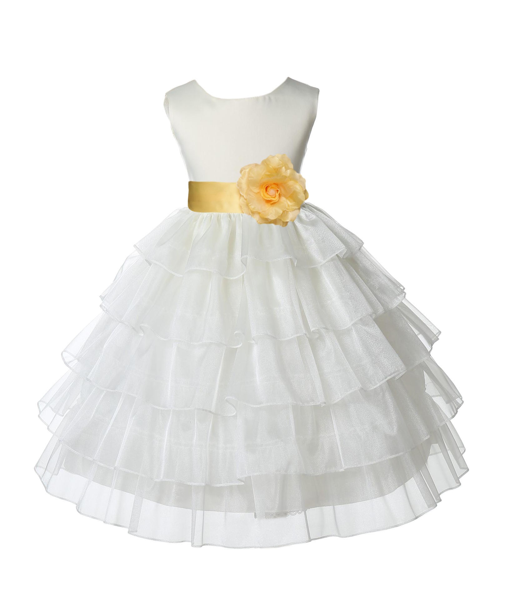 Ivory/Canary Satin Shimmering Organza Flower Girl Dress Pageant 308T