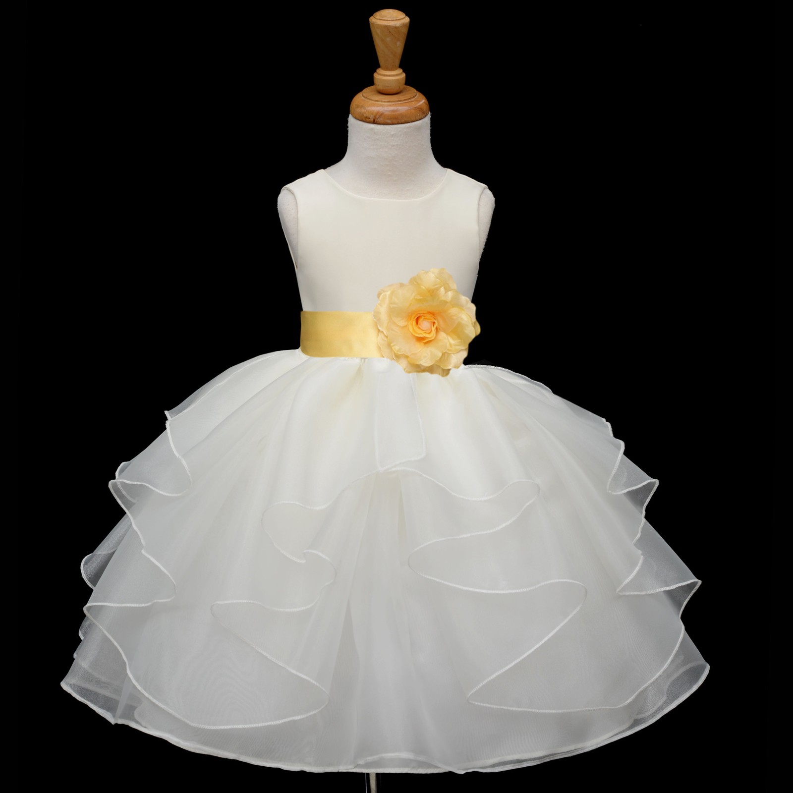 Ivory/Canary Satin Shimmering Organza Flower Girl Dress Wedding 4613S
