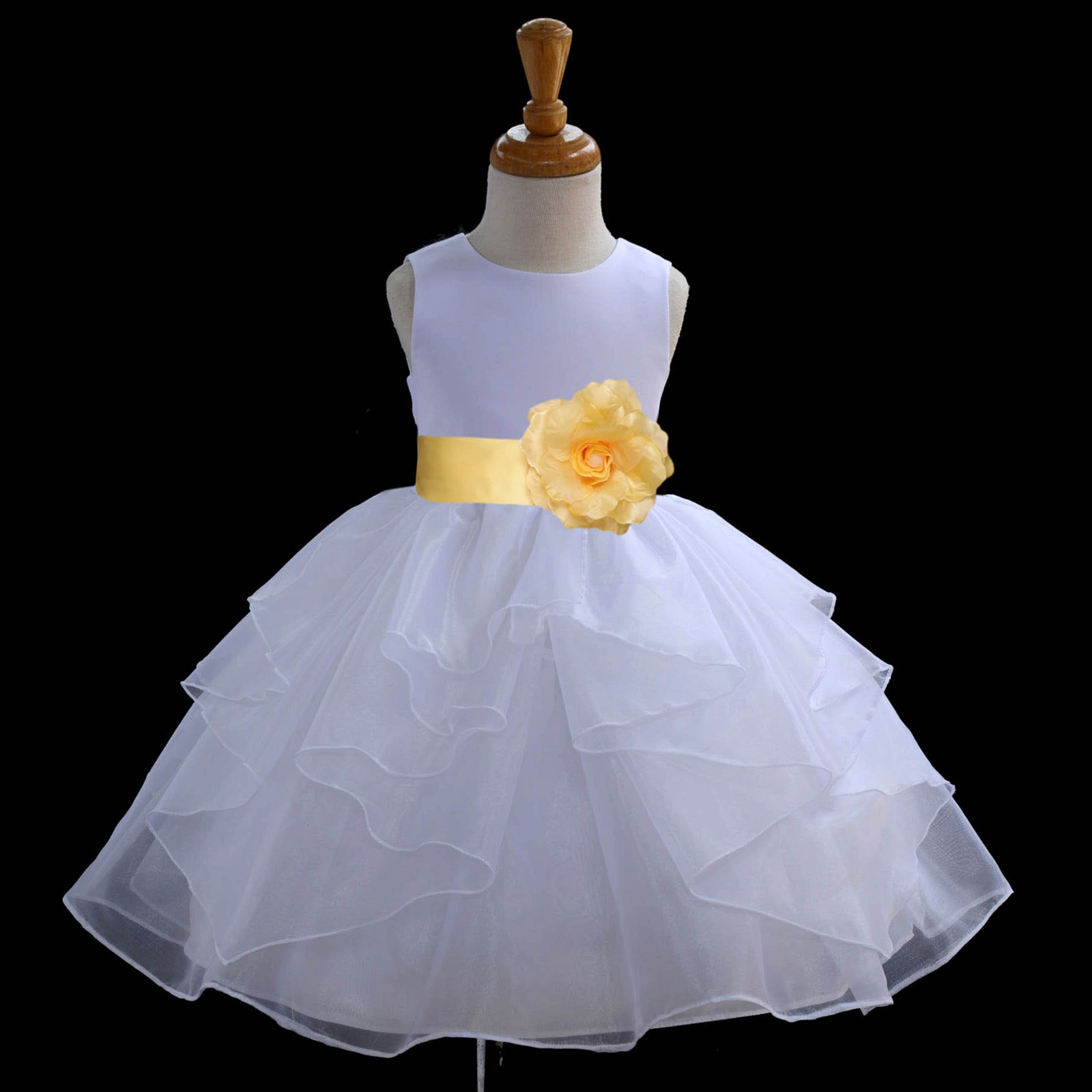 White/Canary Satin Shimmering Organza Flower Girl Dress Wedding 4613S