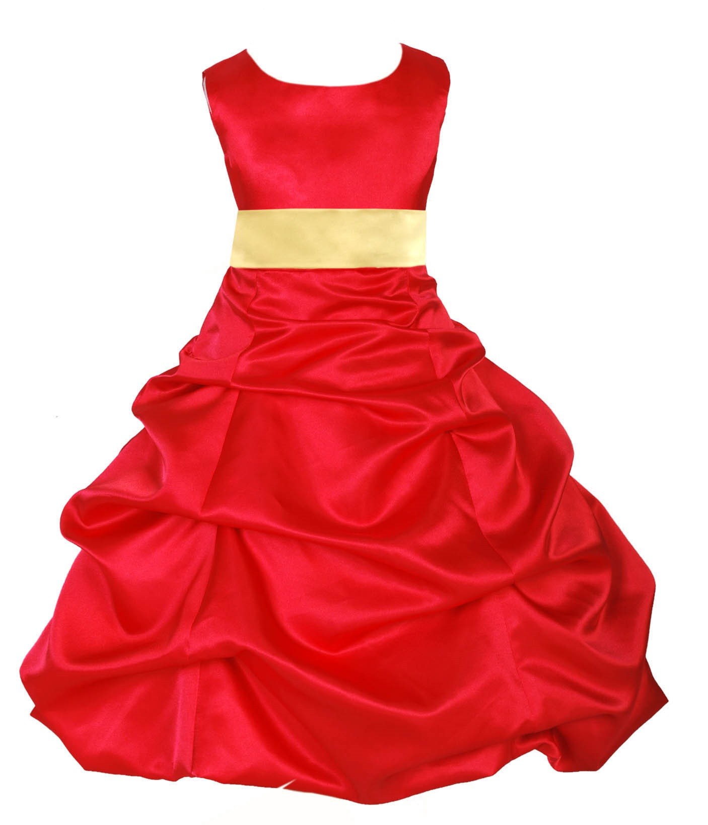 Red/Canary Satin Pick-Up Bubble Flower Girl Dress Christmas 806S