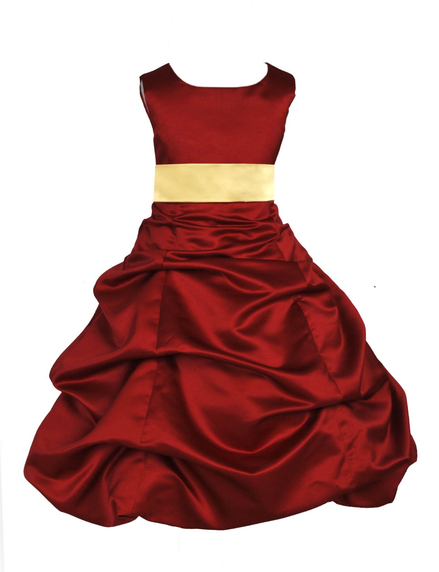 Apple Red/Canary Satin Pick-Up Bubble Flower Girl Dress 806S