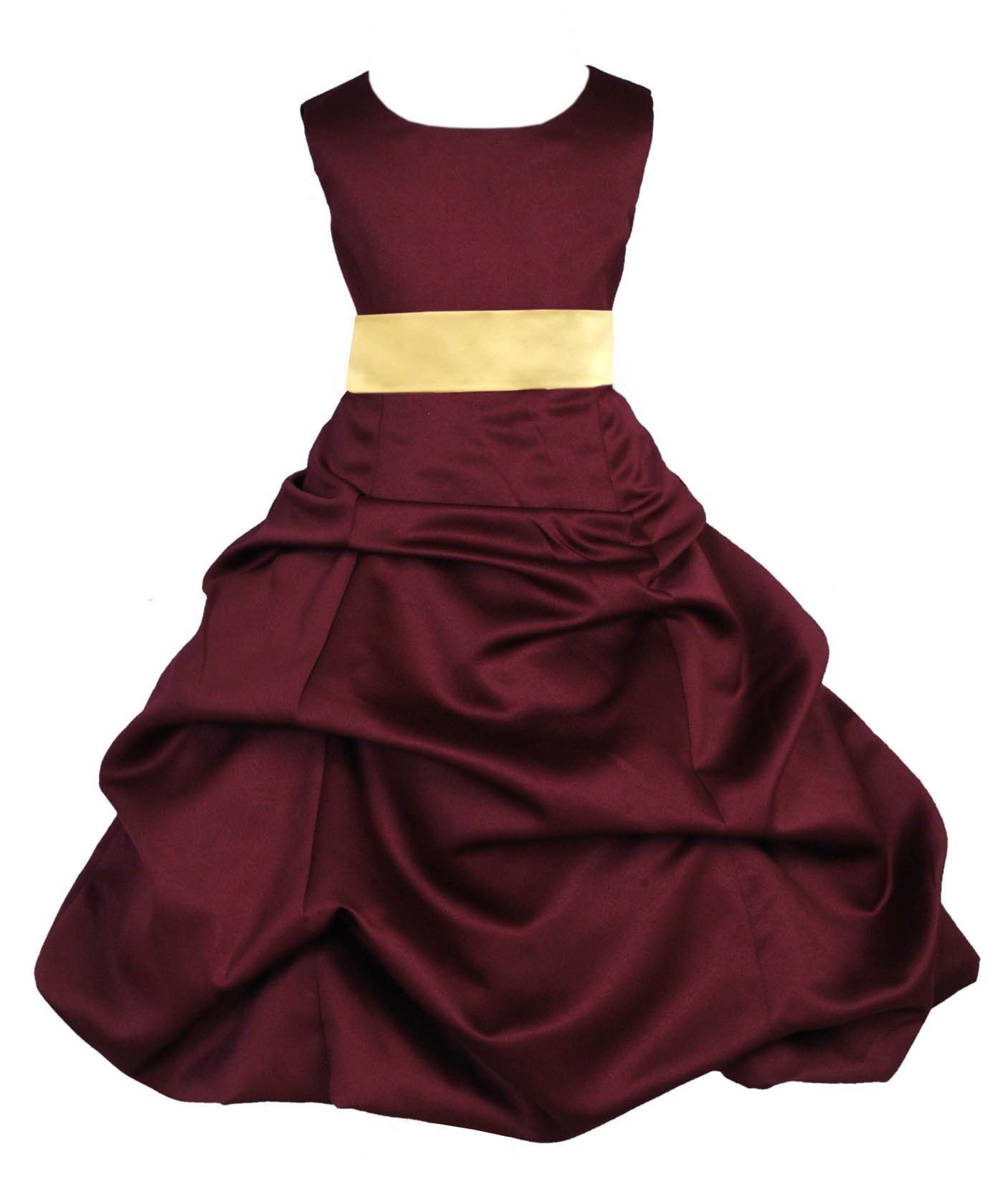 Burgundy/Canary Satin Pick-Up Bubble Flower Girl Dress Event 806S