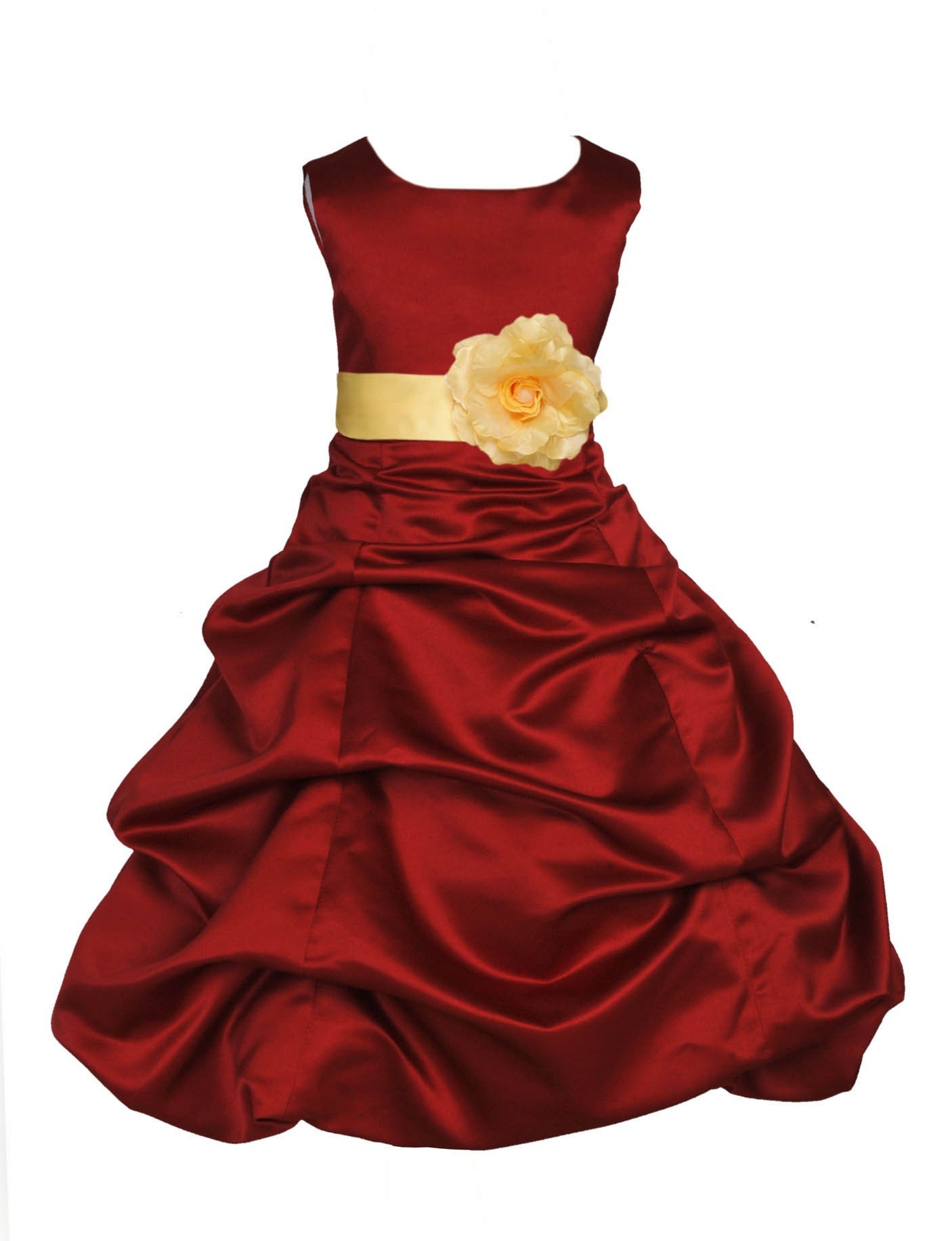 Apple Red/Canary Satin Pick-Up Bubble Flower Girl Dress 808T