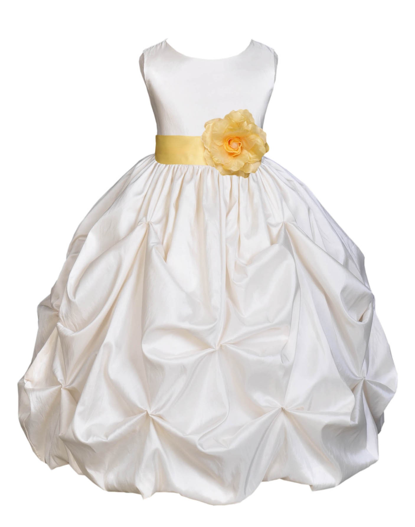 Ivory/Canary Satin Taffeta Pick-Up Bubble Flower Girl Dress 301T