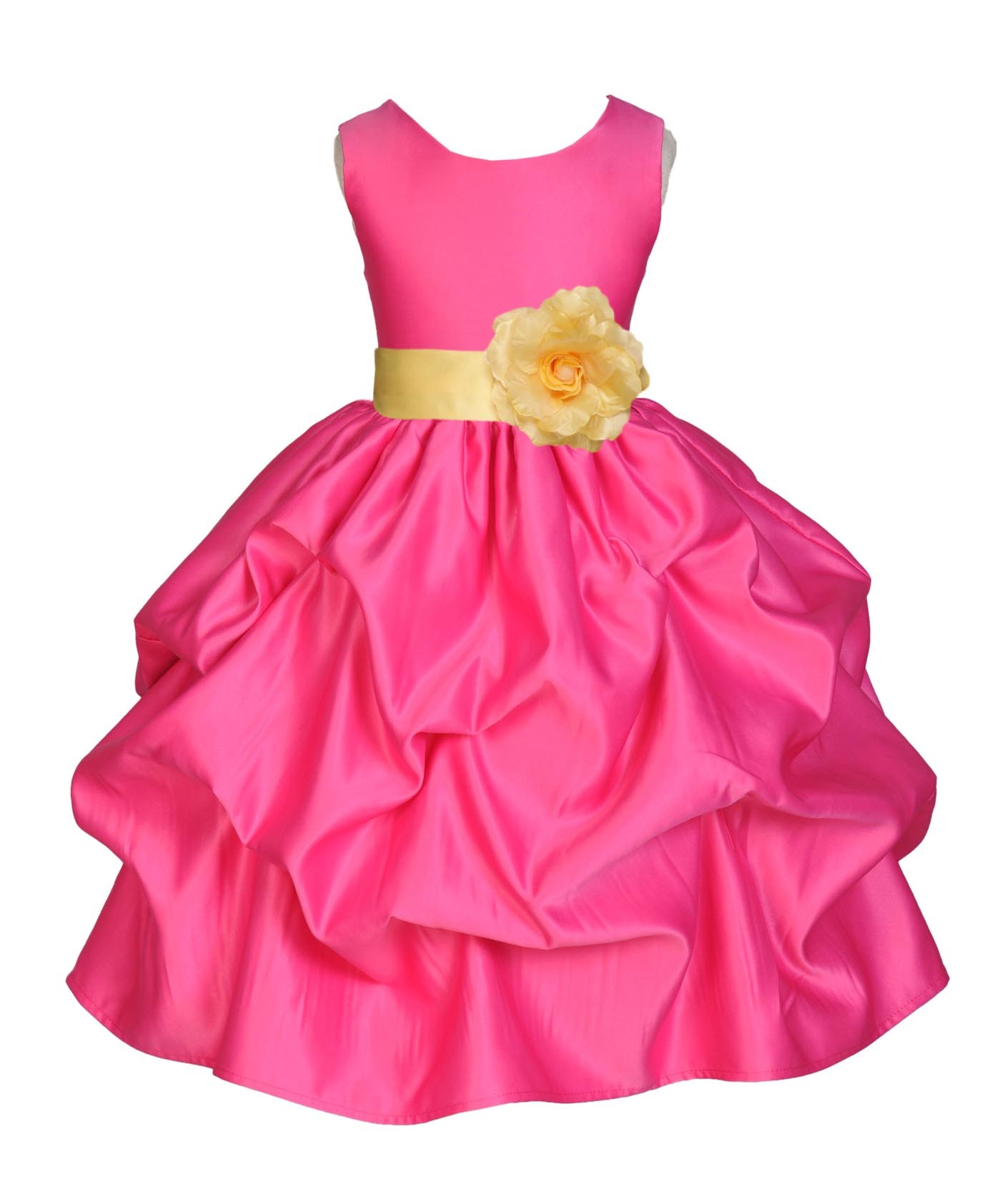 Fuchsia/Canary Satin Pick-Up Flower Girl Dress Recital 208T