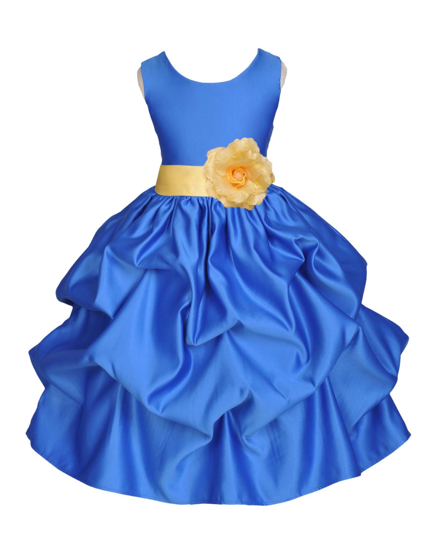 Royal Blue/Canary Satin Pick-Up Flower Girl Dress Dance 208T