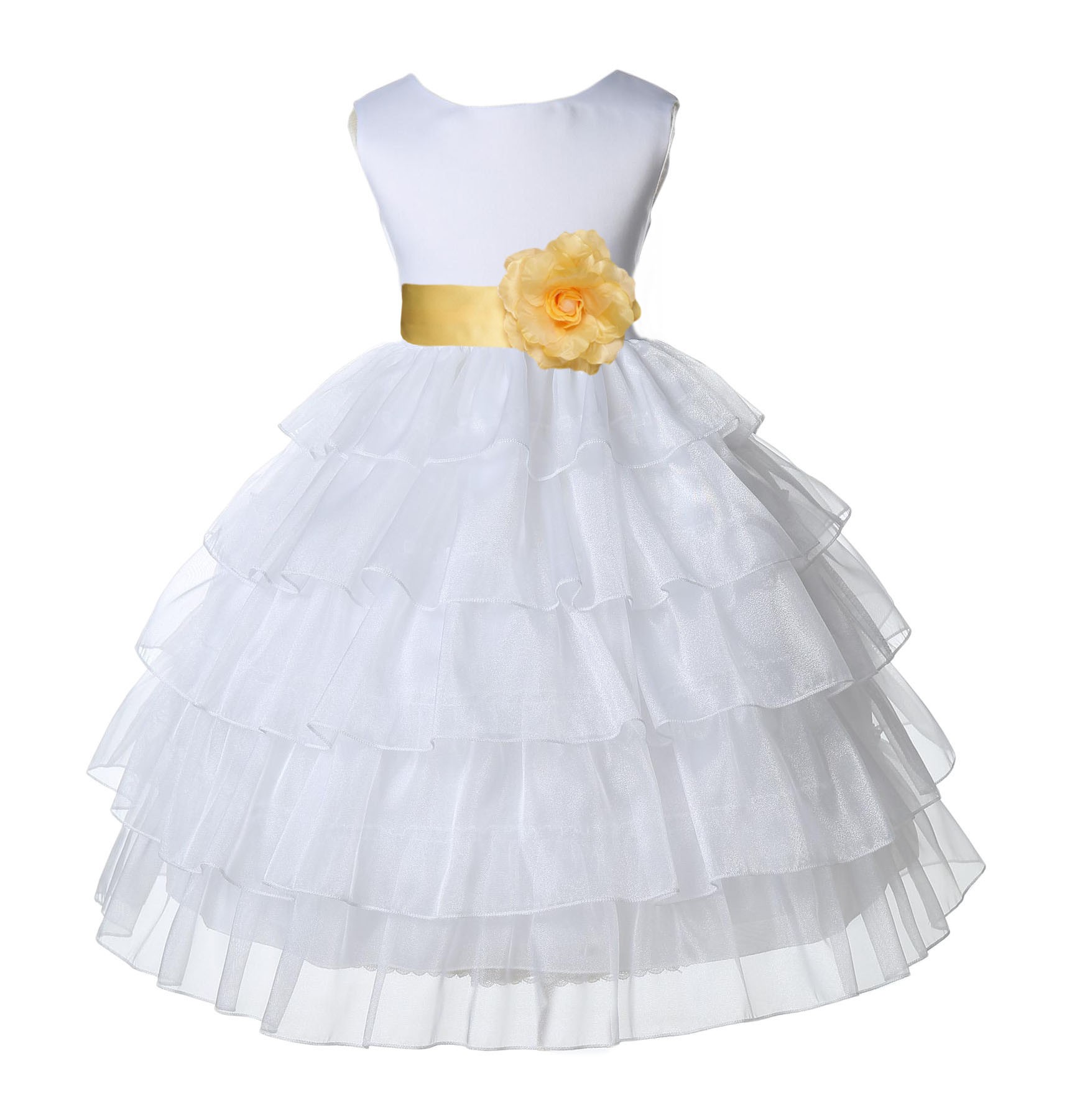 White/Canary Satin Shimmering Organza Flower Girl Dress Wedding 308S